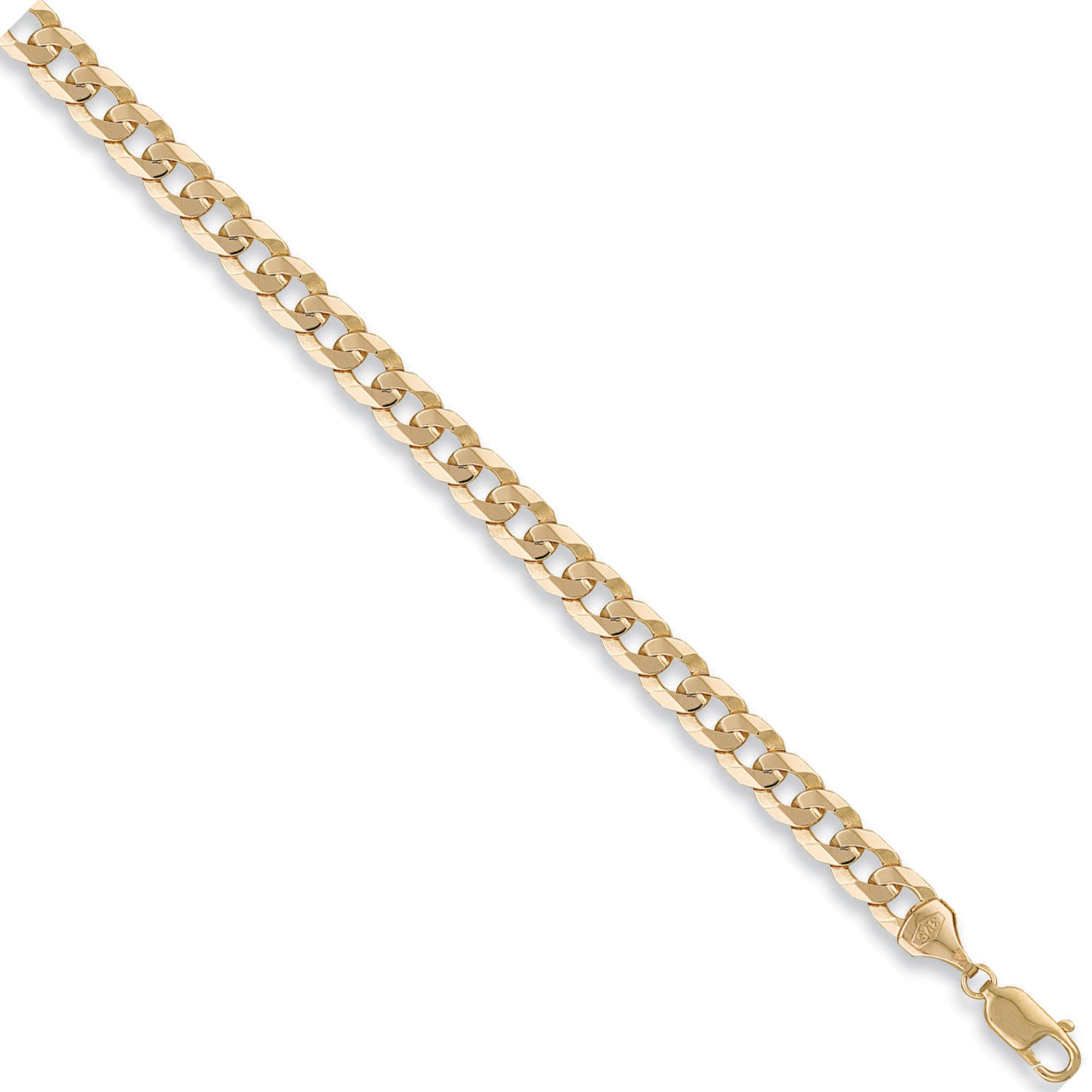 Yellow Gold 7.4mm Flat Curb Chain - 9ct Gold