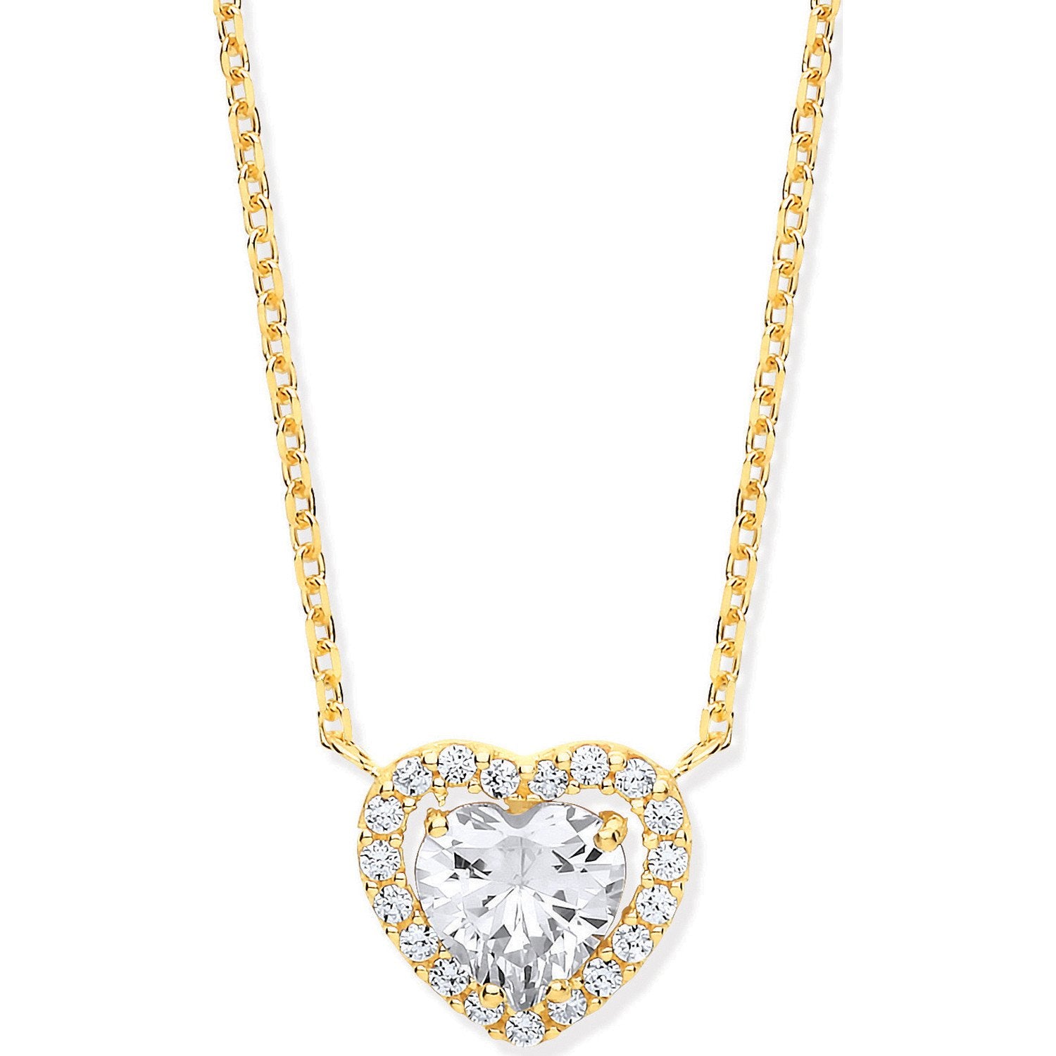 Y/G Heart Halo Style CZs Pendant on 18" Chain