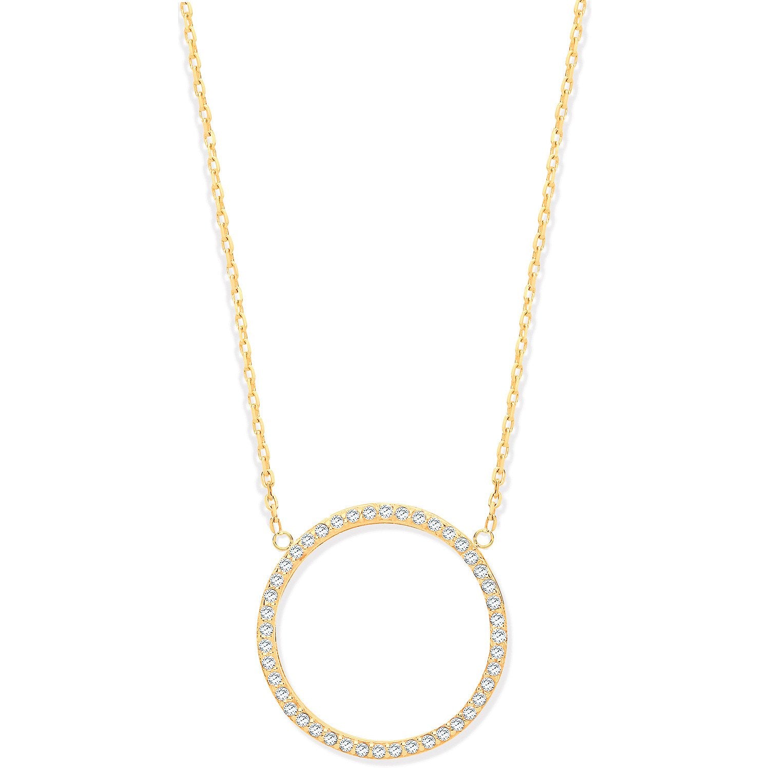 9ct YG Circle of Life Cz Pendant 17" + 2" Chain