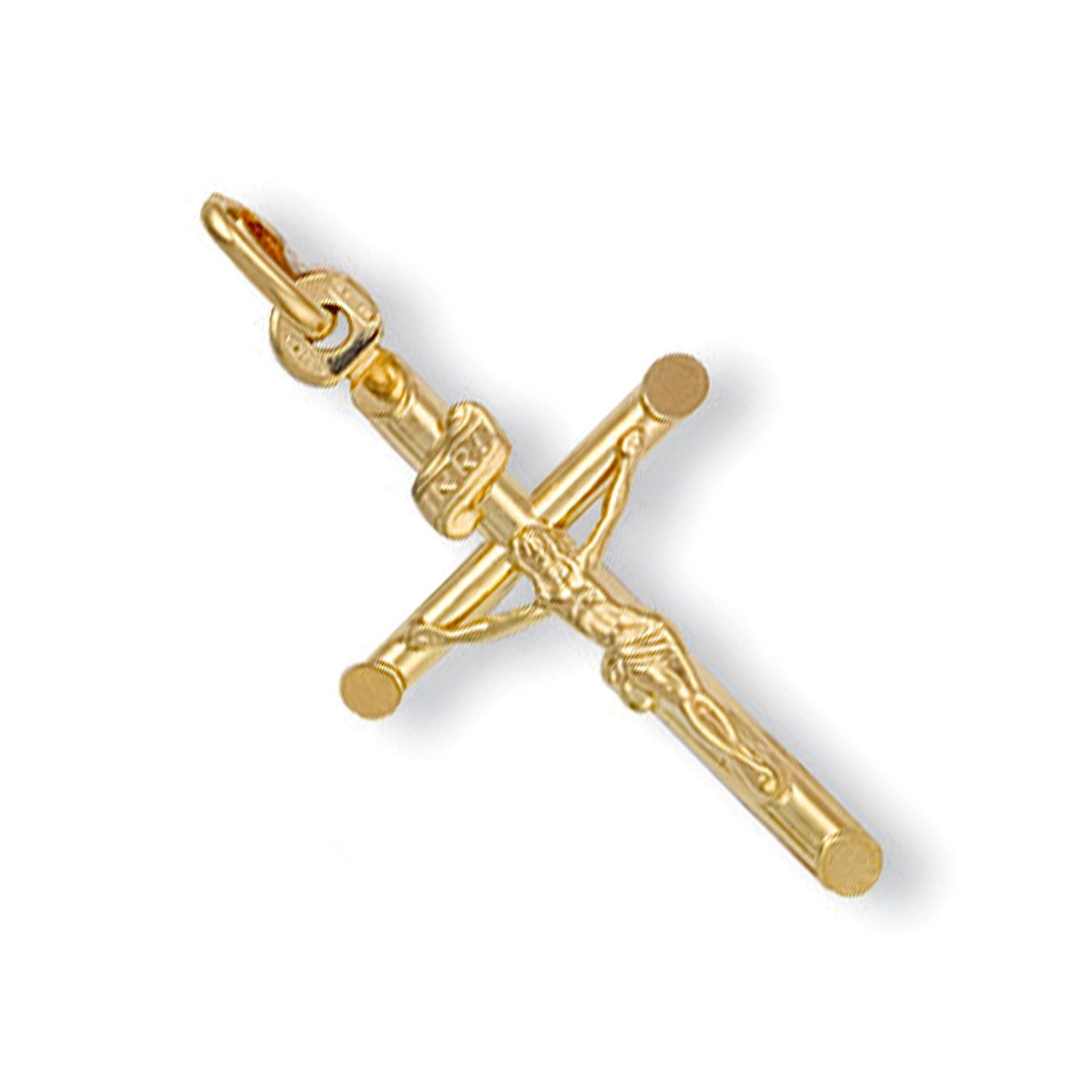Yellow Gold Round Tube Crucifix - 9ct Gold
