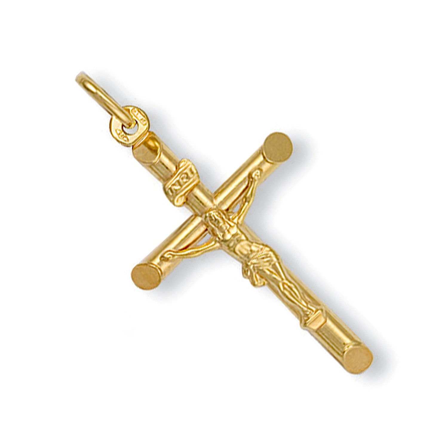 Yellow Gold Round Tube Crucifix - 9ct Gold