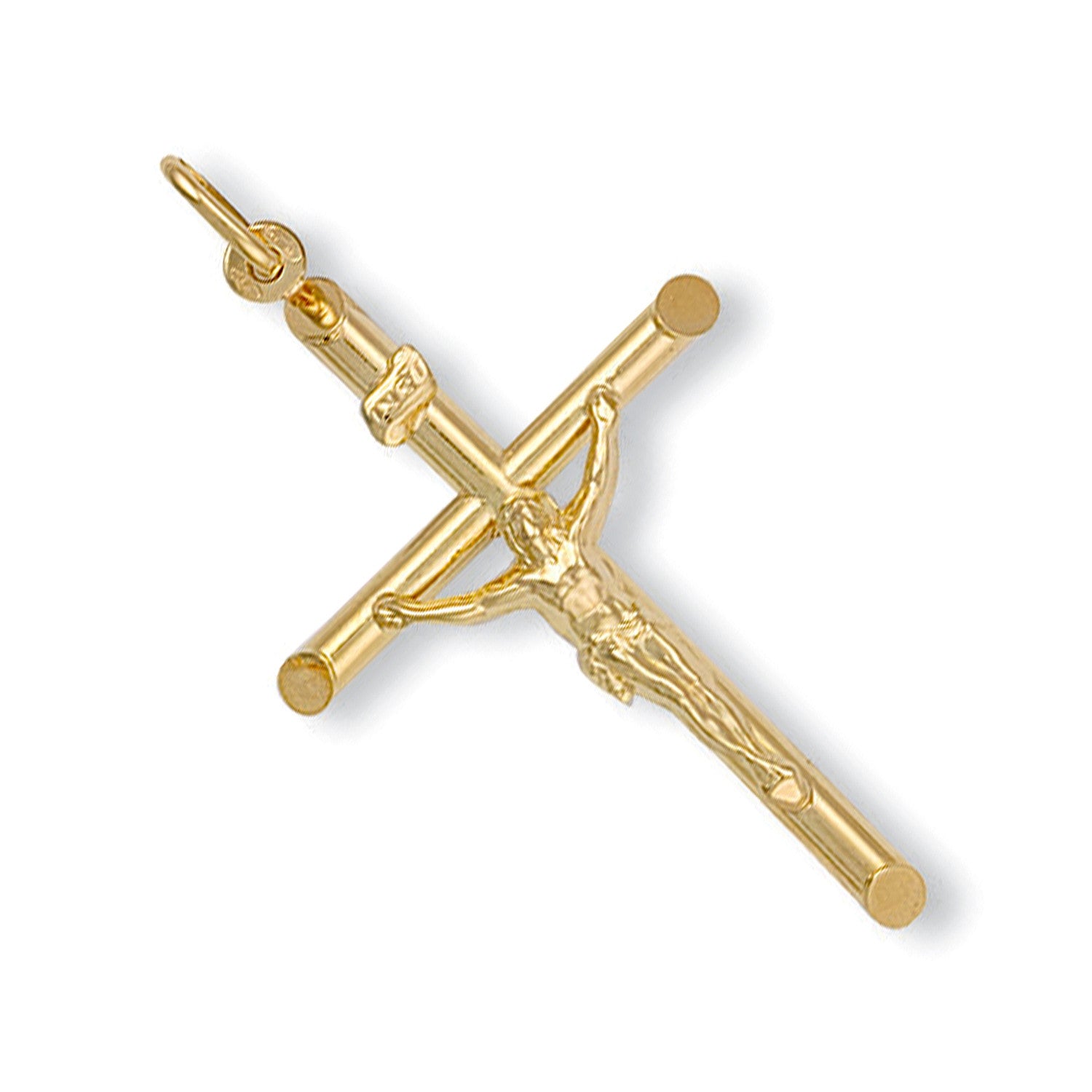 Yellow Gold Round Tube Crucifix - 9ct Gold
