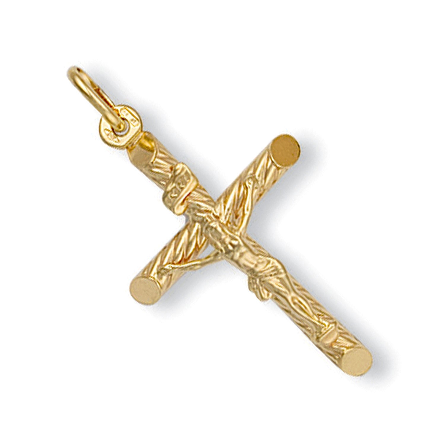 Yellow Gold Round Tube Crucifix - 9ct Gold