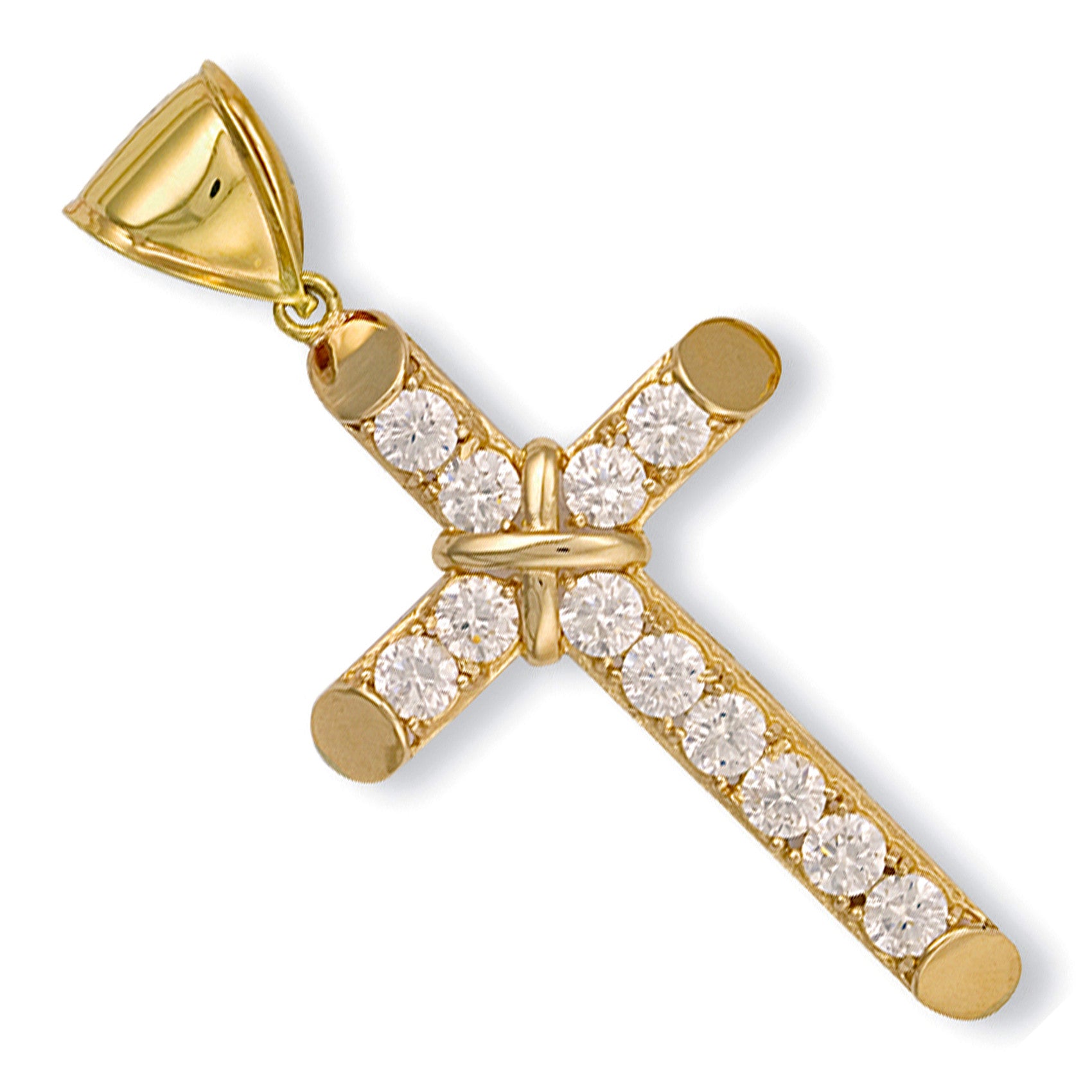 Yellow Gold Large Claw Set Cubic Zirconia Cross - 9ct Gold