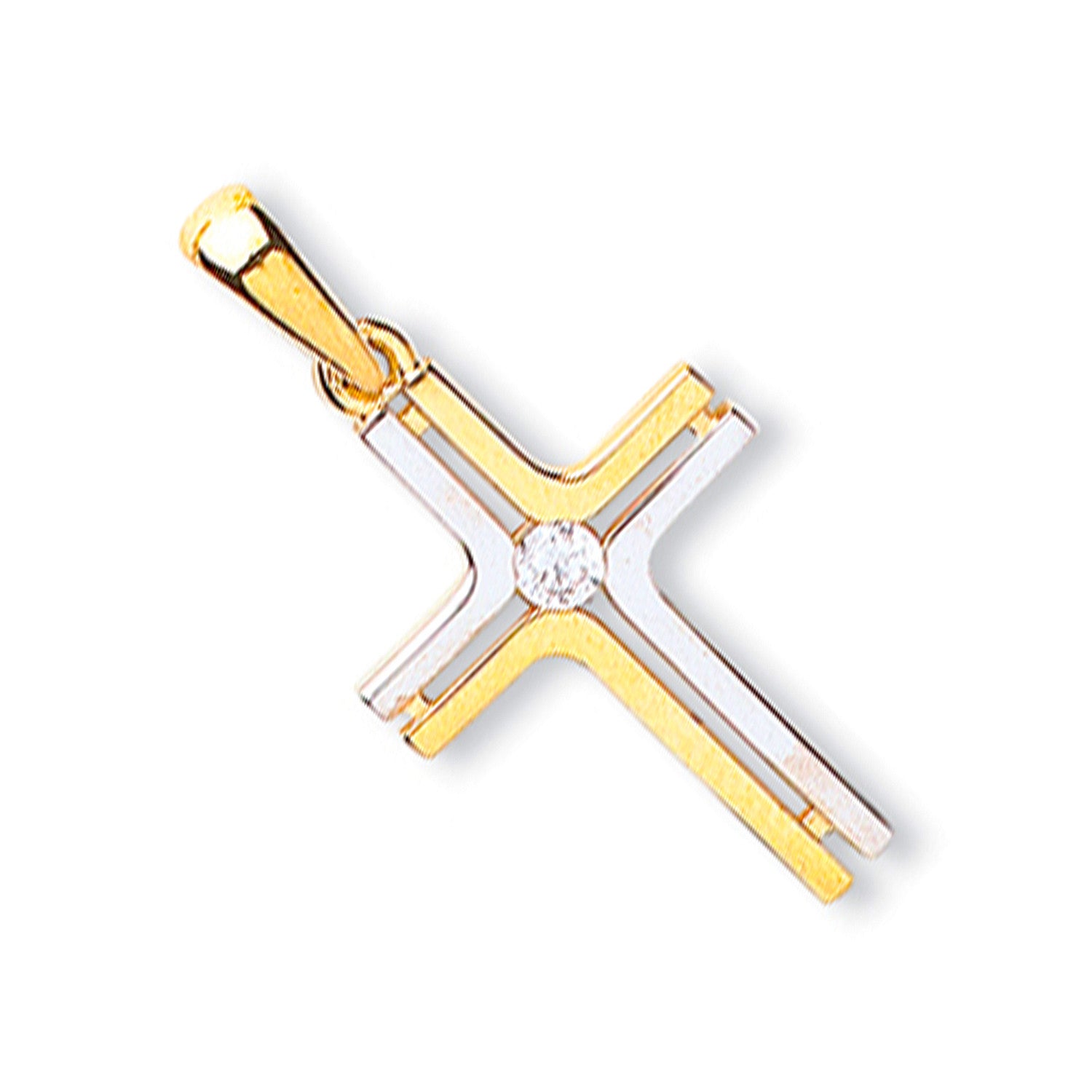 Yellow & White Gold Fancy Cubic Zirconia Cross - 9ct Gold