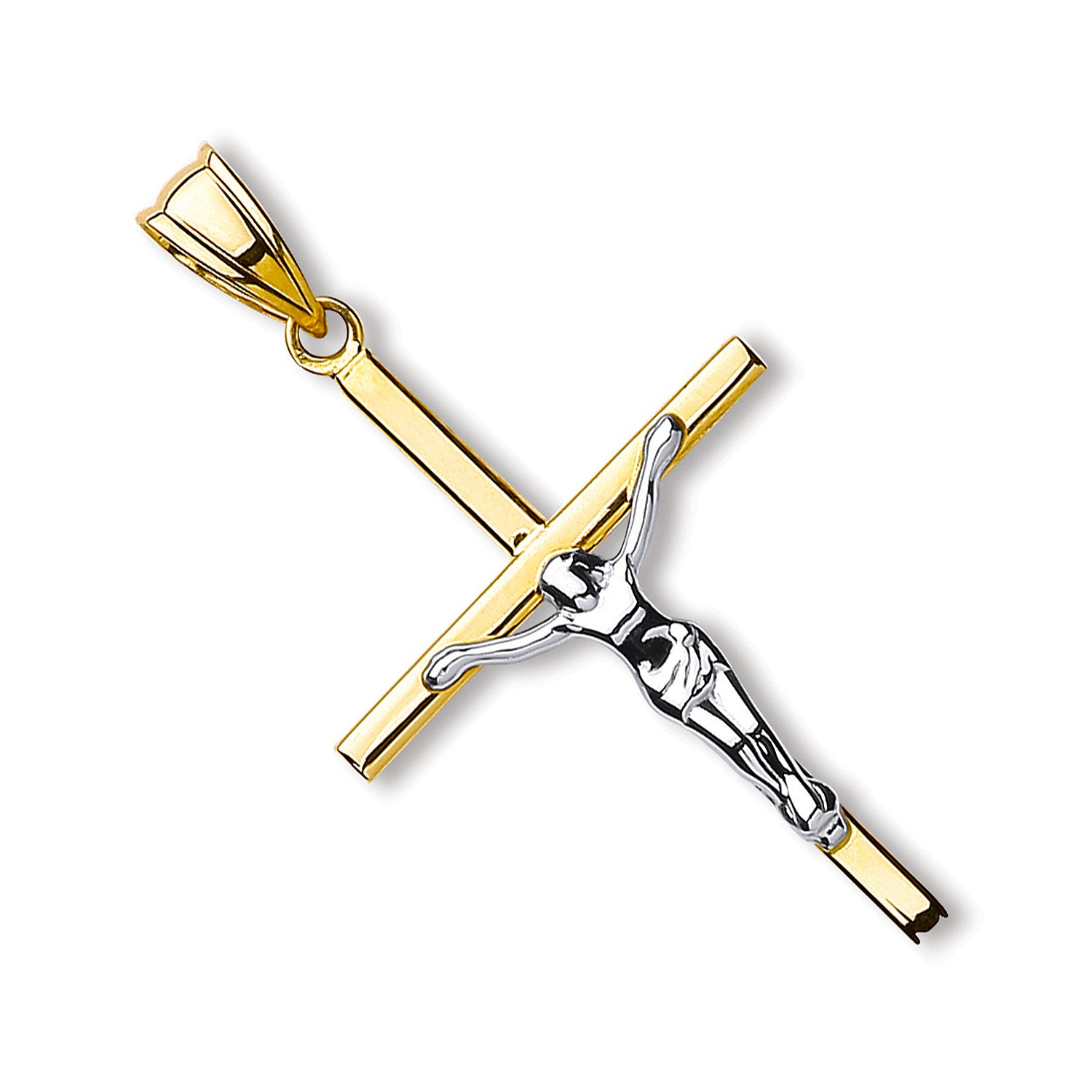 White & Yellow Gold Hollow Crucifix - 9ct Gold