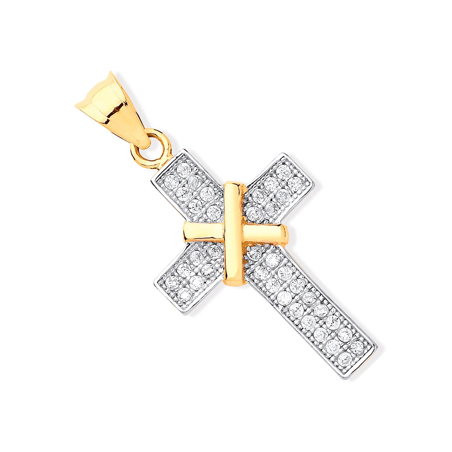 Yellow Gold with Cubic Zirconias Cross - 9ct Gold