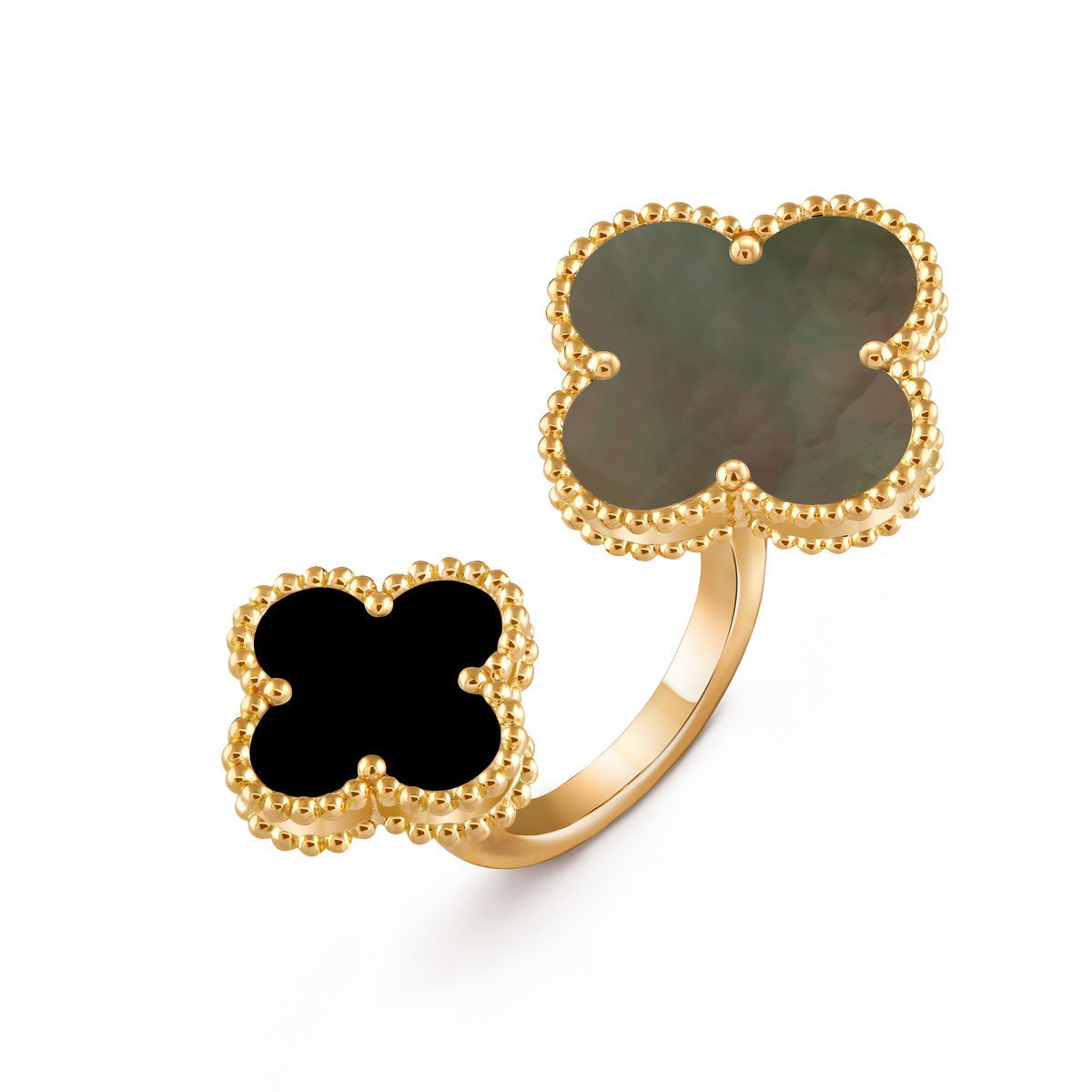 Van Cleef & Arpels Magic Alhambra Mother-of-Pearl Onyx Between the Finger Ring 18K Yellow Gold