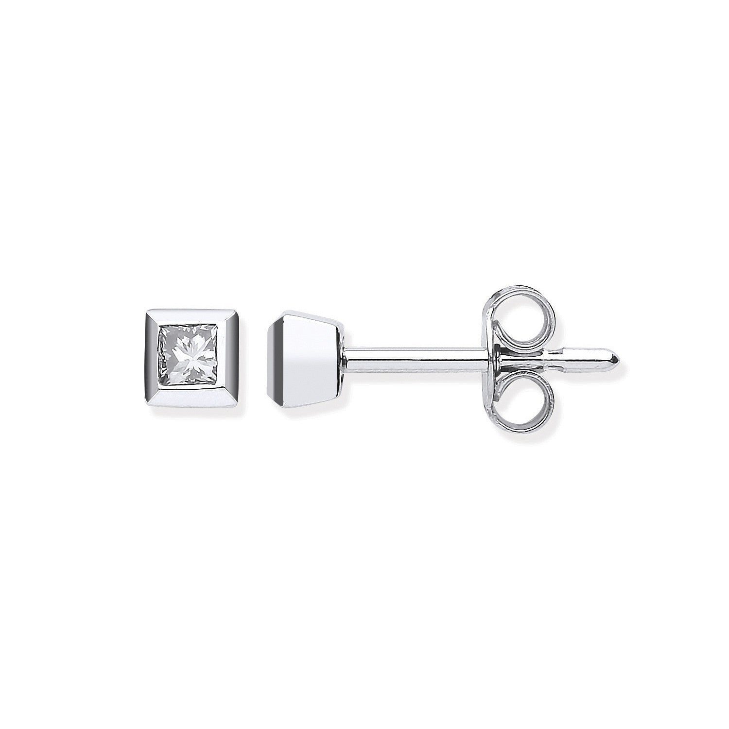 18ct White Gold 0.20ct Rubover Set Princess Cut Diamond Stud Earrings - 18ct Gold