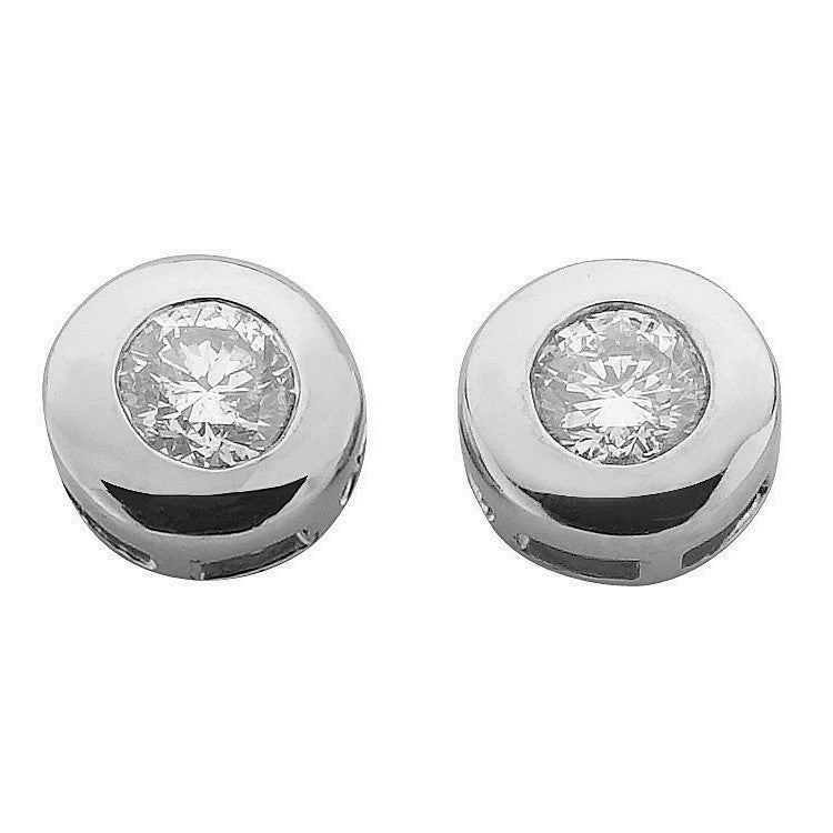 Puces d'oreilles diamant serti clos 0,40 carat en or blanc 9 carats - Or 9 carats