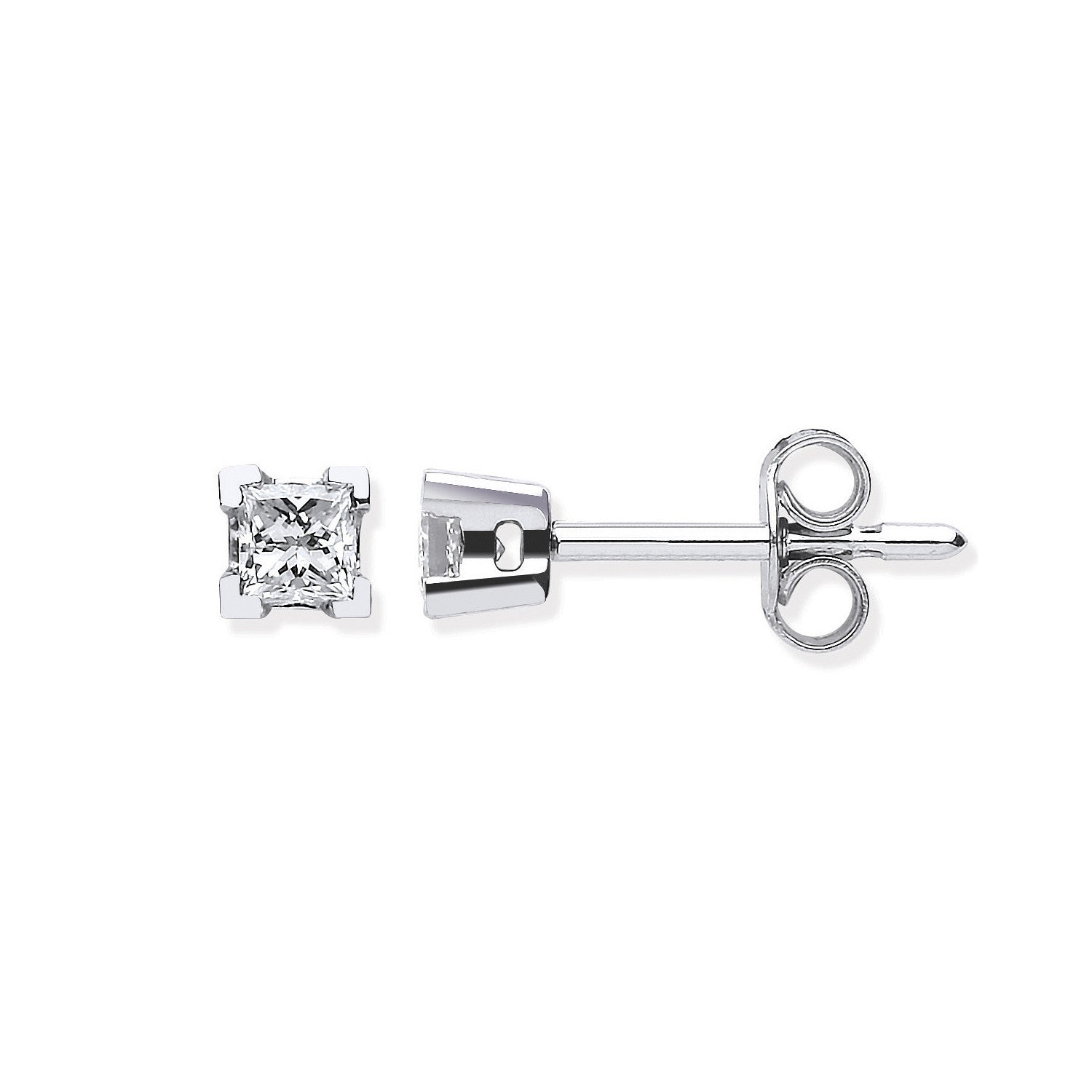 18ct White Gold 0.30ct Claw Set Princess Cut Diamond Stud Earrings - 18ct Gold