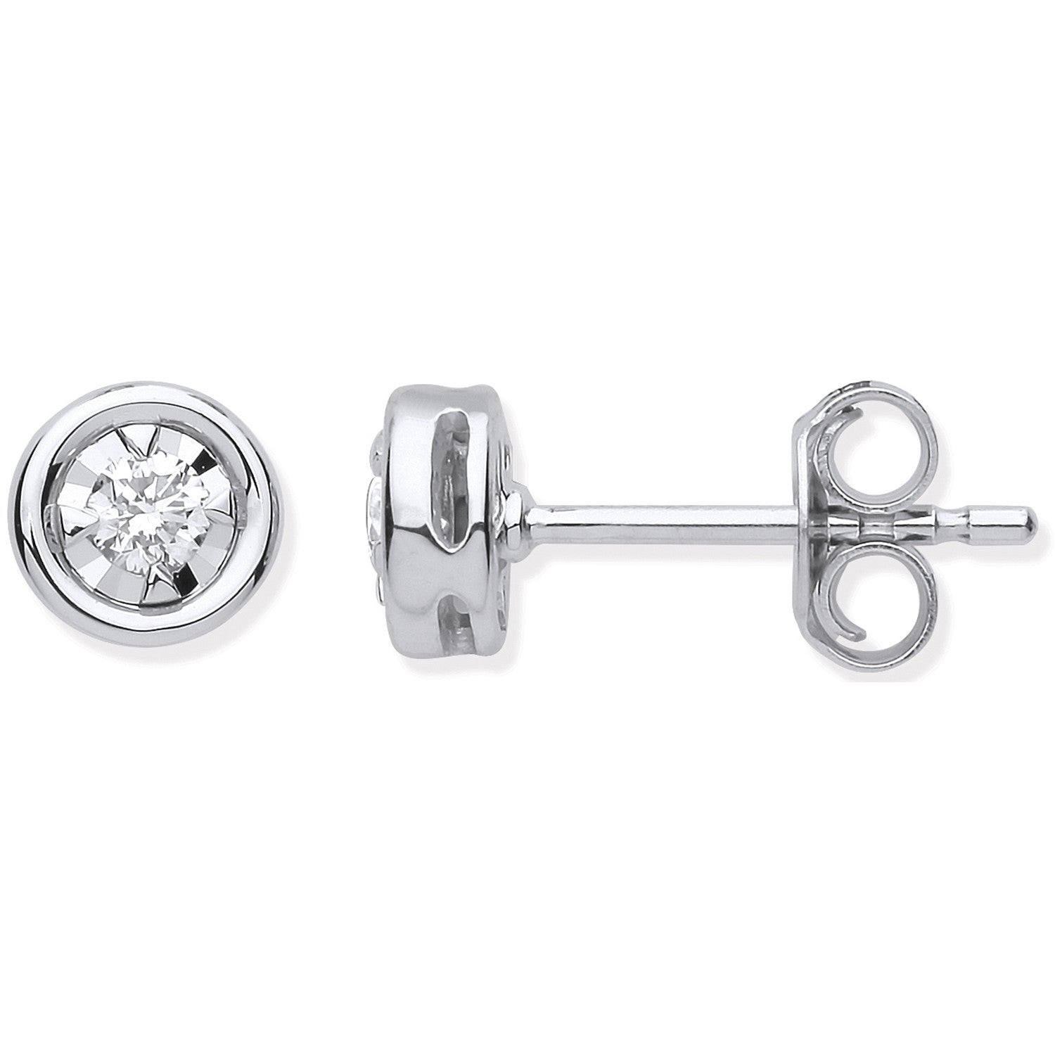 9ct White Gold Rub-Over Illusion Set 0.15ctw Diamond Studs - 9ct Gold