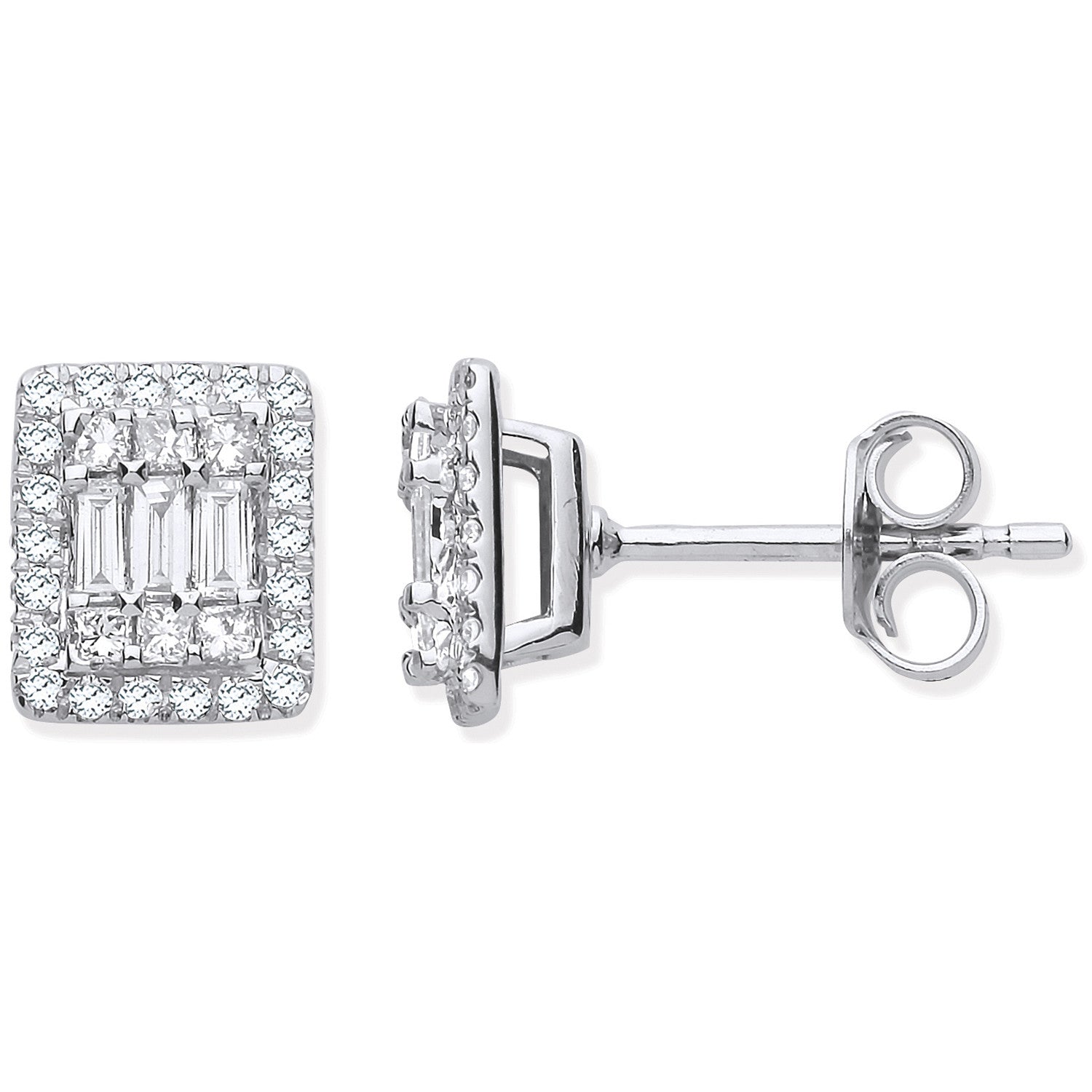 18ct White Gold Rectangular Studs Set with 0.50ctw Diamonds - 18ct Gold