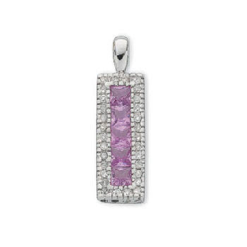 9ct White Gold Diamond & Pink Sapphire Drop Pendant - 9ct Gold