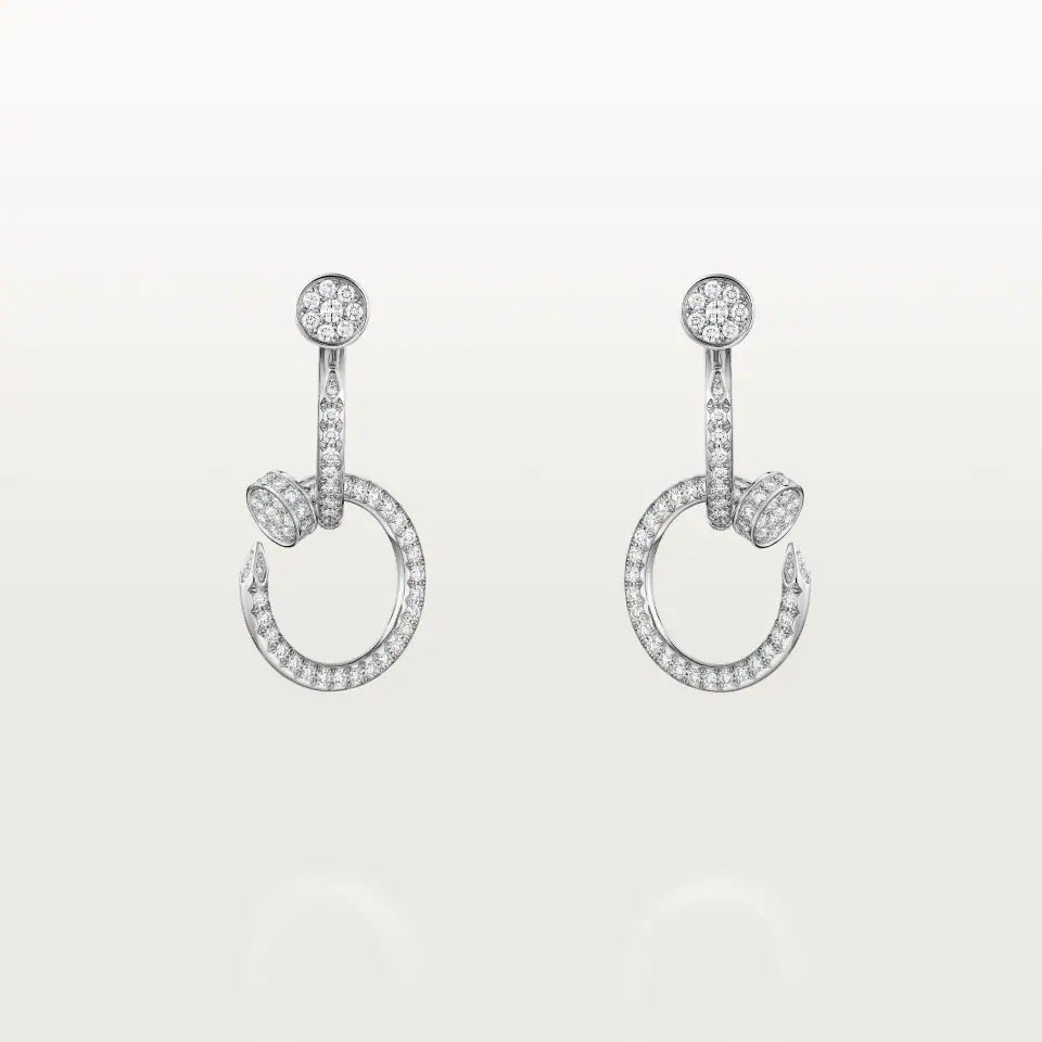 Cartier Juste un Clou Earrings Double Semi-Paved Diamonds 18K White Gold