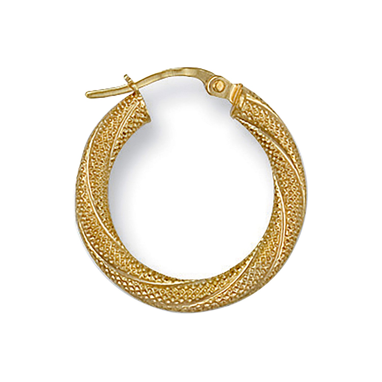 Yellow Gold 21mm Frosted Twisted Hoop Earrings - 9ct Gold