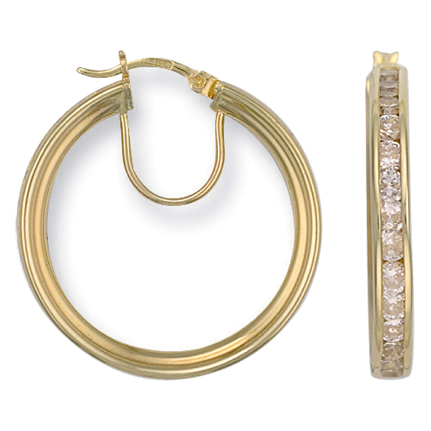 Yellow Gold 29mm Cubic Zirconia Hoop Earrings - 9ct Gold