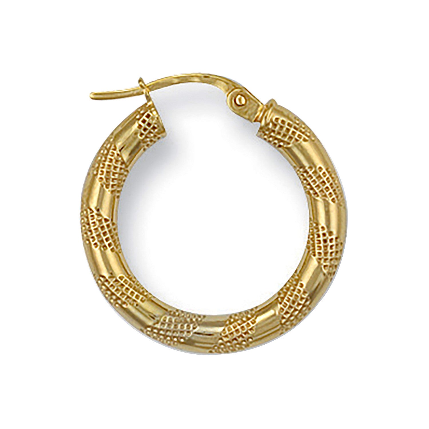 Yellow Gold 20mm Frosted Tube Hoop Earrings - 9ct Gold