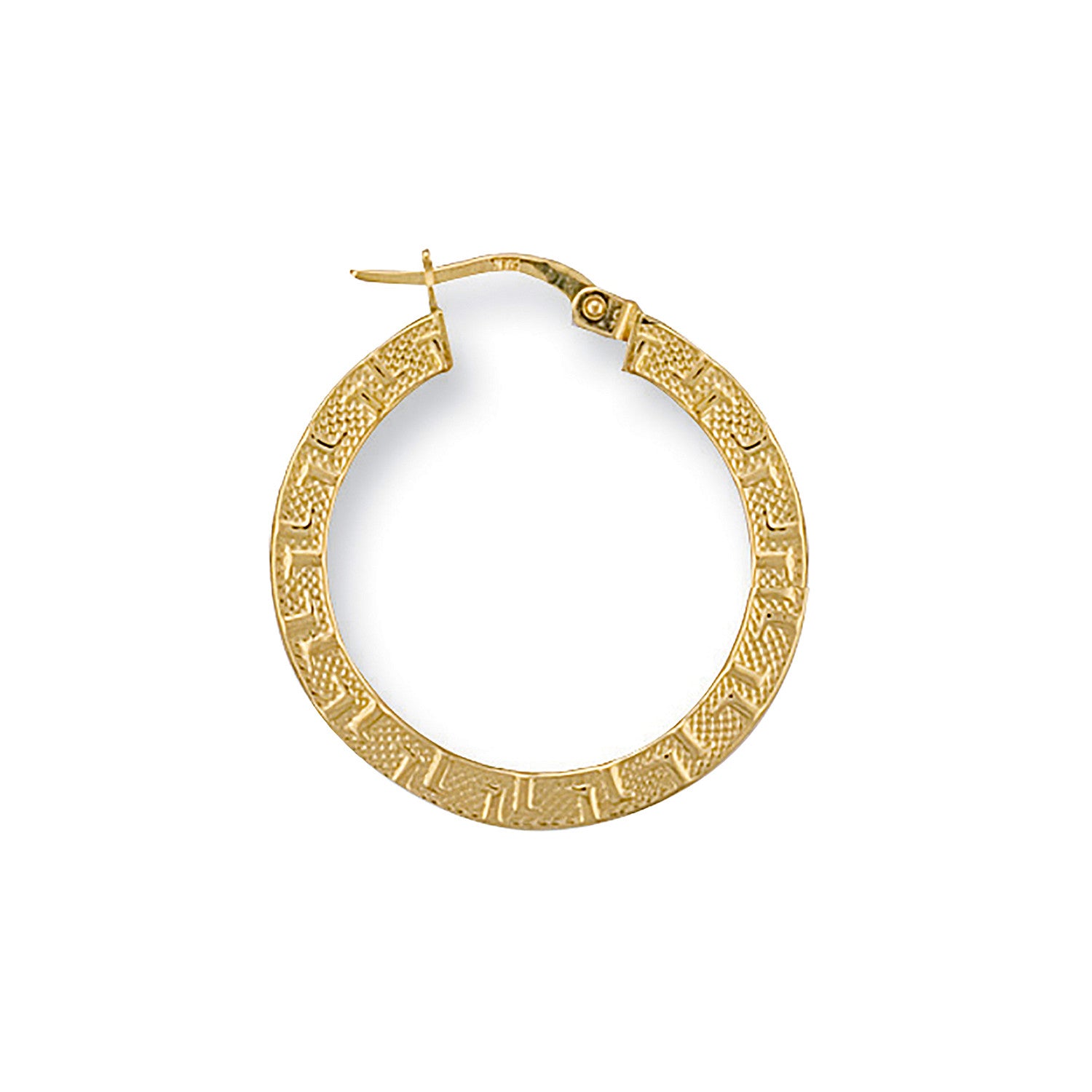 Yellow Gold 26mm Frosted Greek Key Hoop Earrings - 9ct Gold