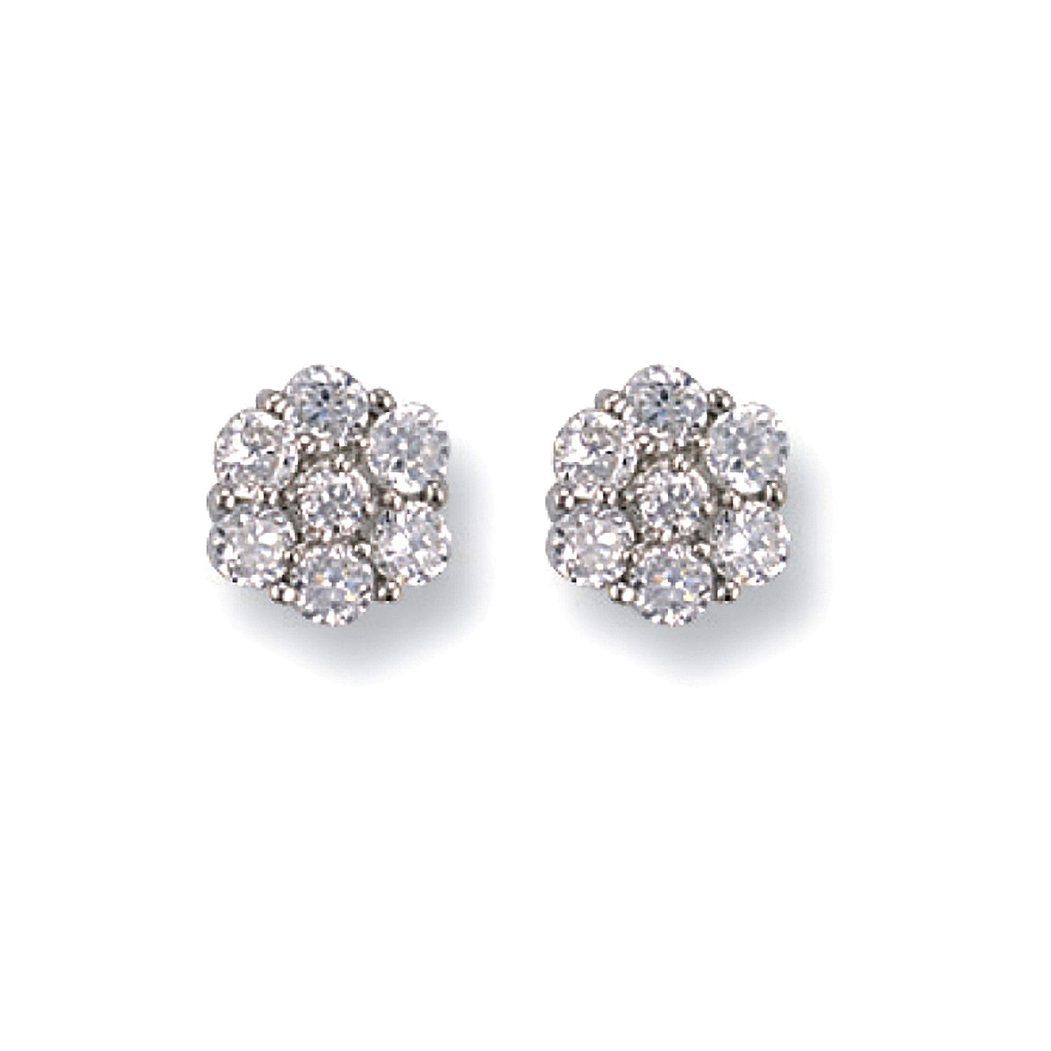 White Gold 9mm Cubic Zirconia Cluster Stud Earrings - 9ct Gold