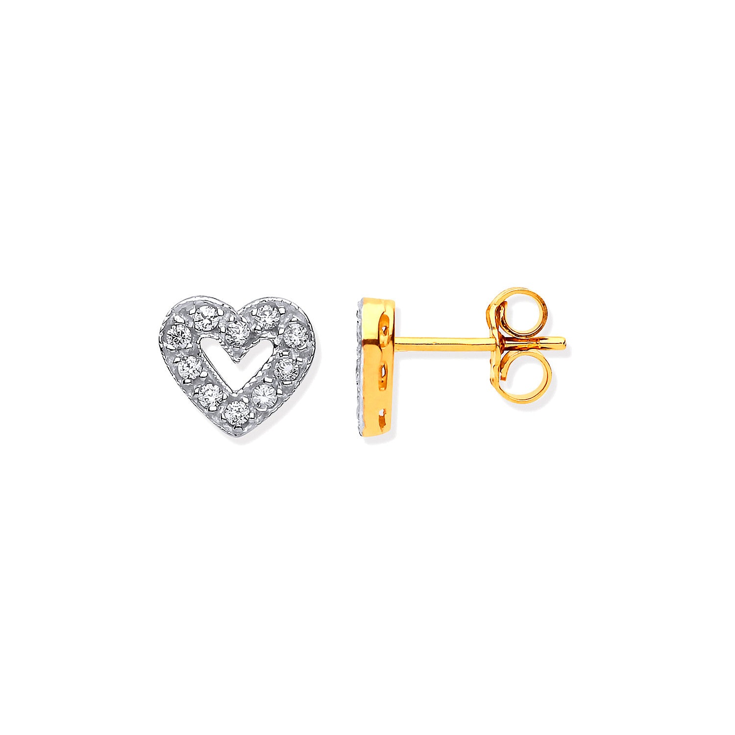 Yellow Gold Cubic Zirconia Heart Stud Earrings - 9ct Gold