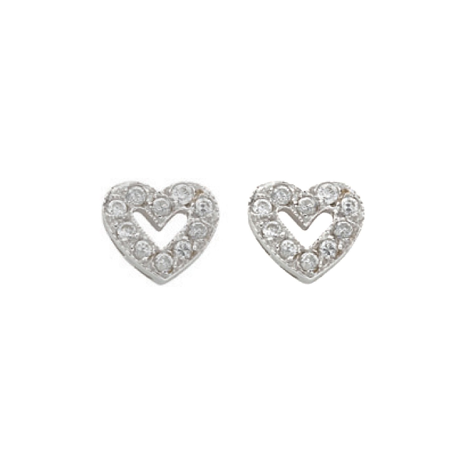 W/G Cz Heart Stud Earrings