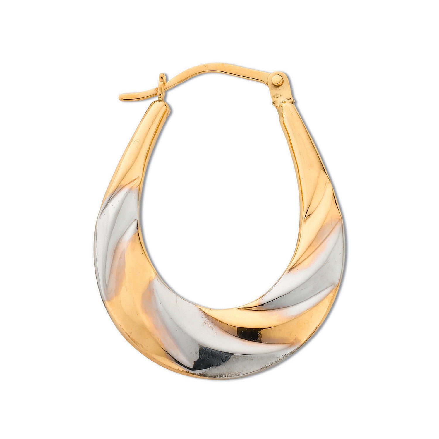 Yellow & White Gold Oval Hoop Earrings - 9ct Gold