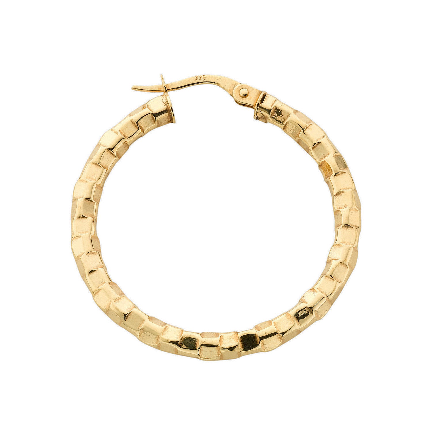 Yellow Gold 31.2mm Fancy Hoop Earrings - 9ct Gold
