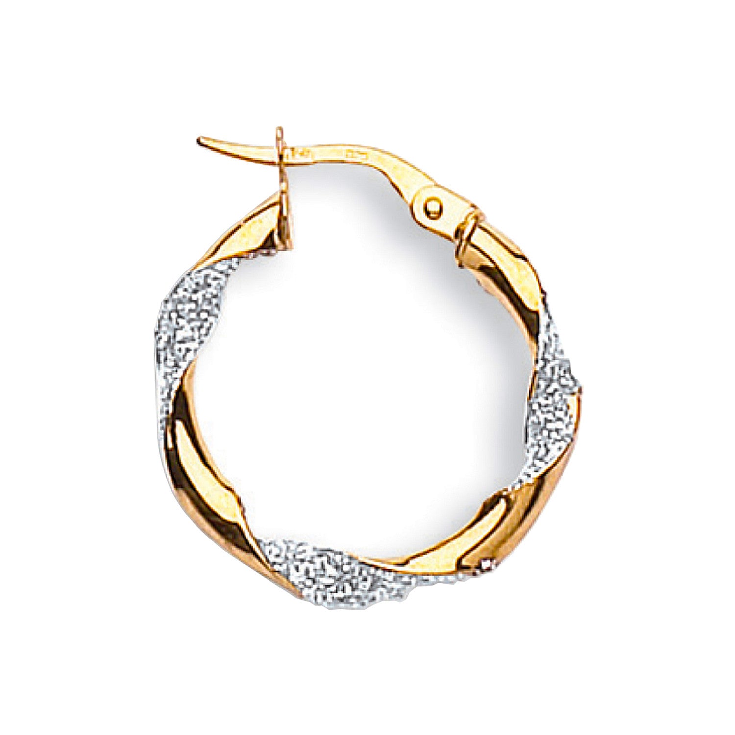 Yellow & White Gold Glitter Finish Twisted 22mm Hoop Earrings - 9ct Gold