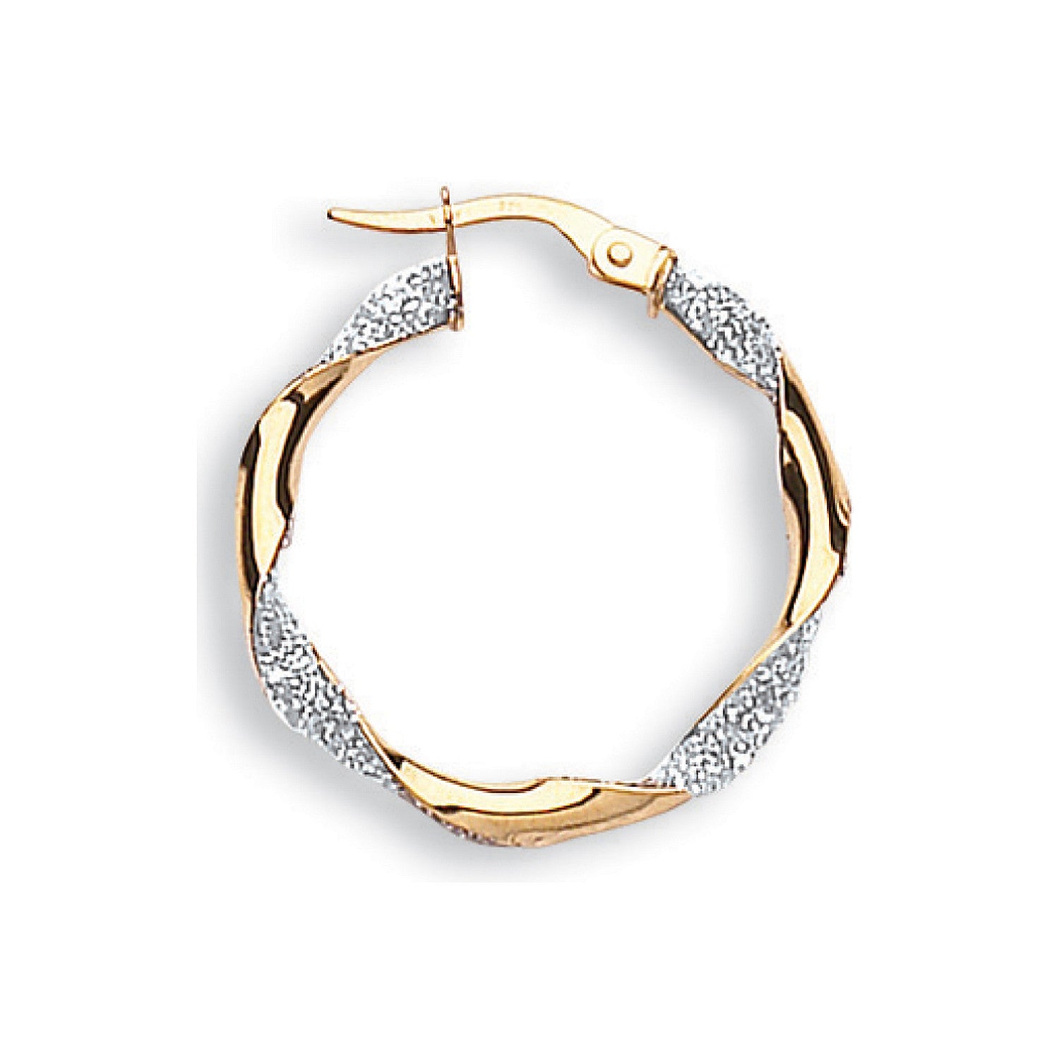 Yellow & White Gold Glitter Finish Twisted 25mm Hoop Earrings - 9ct Gold