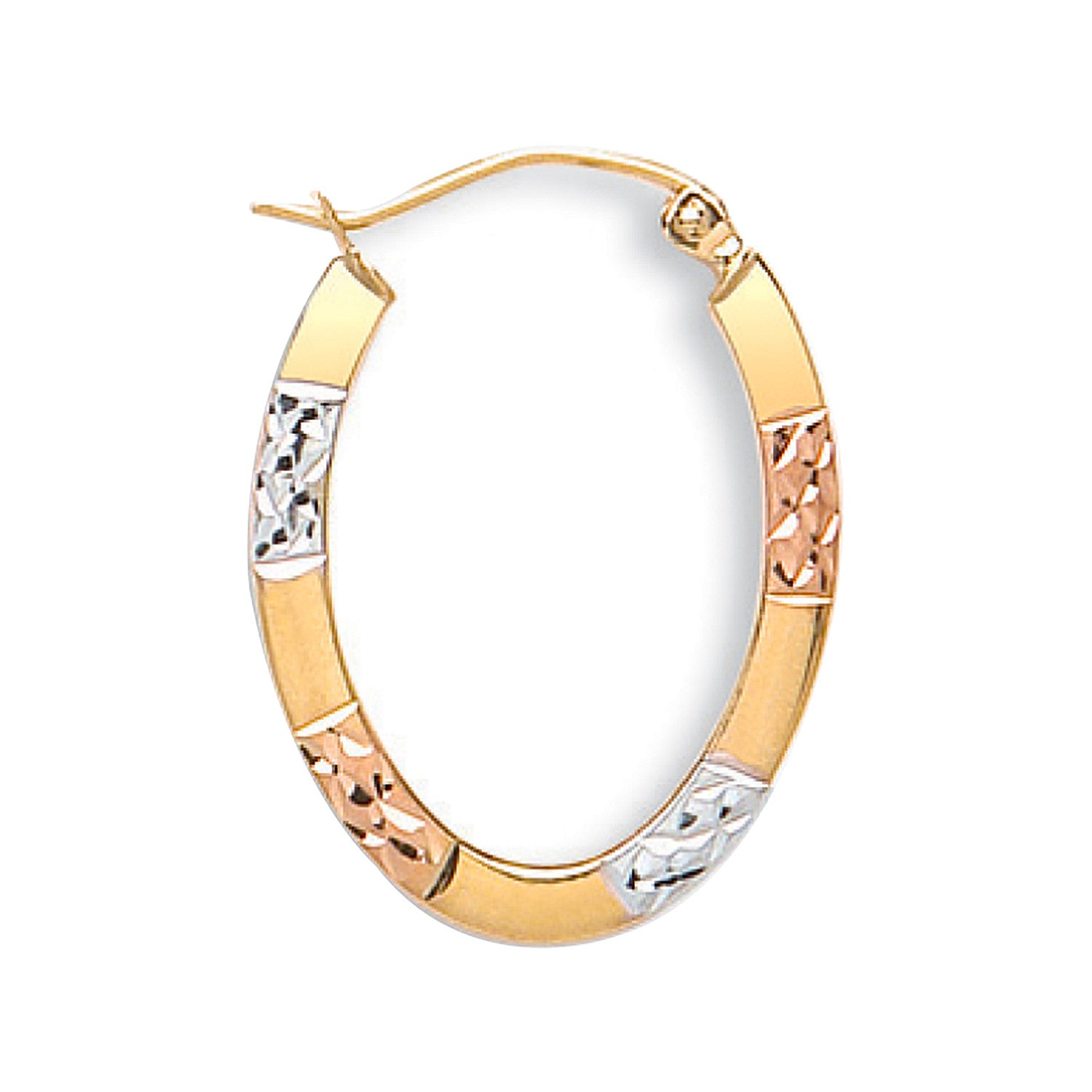 Yellow White & Rose Gold D/C Oval Creoles - 9ct Gold
