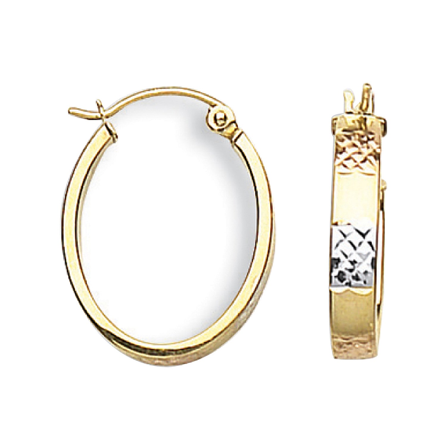 Yellow White & Rose Gold D/C Oval Creoles - 9ct Gold