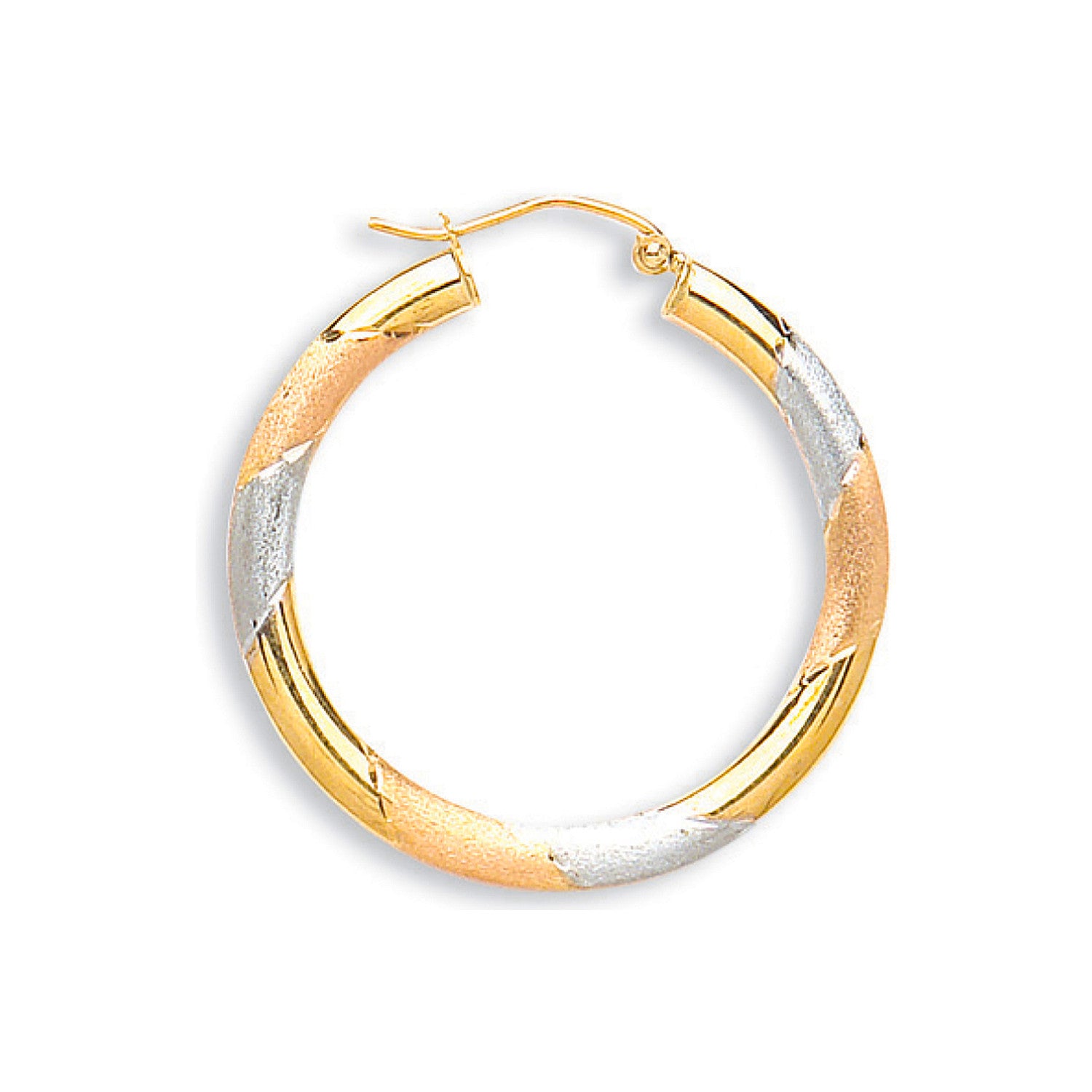 Yellow White & Rose Gold D/C 30mm Hoop Earrings - 9ct Gold