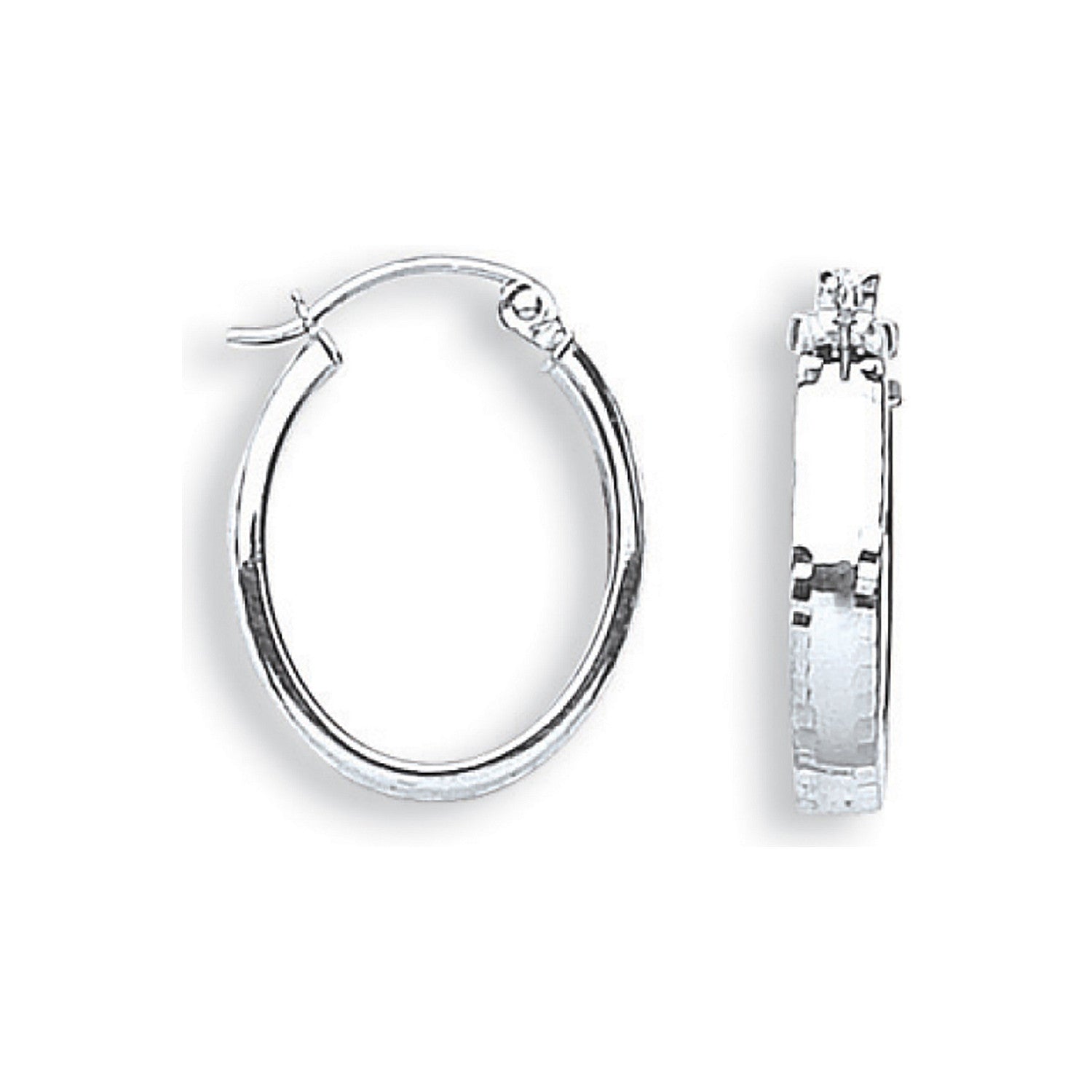 White Gold D/C Oval Hoop Earrings - 9ct Gold