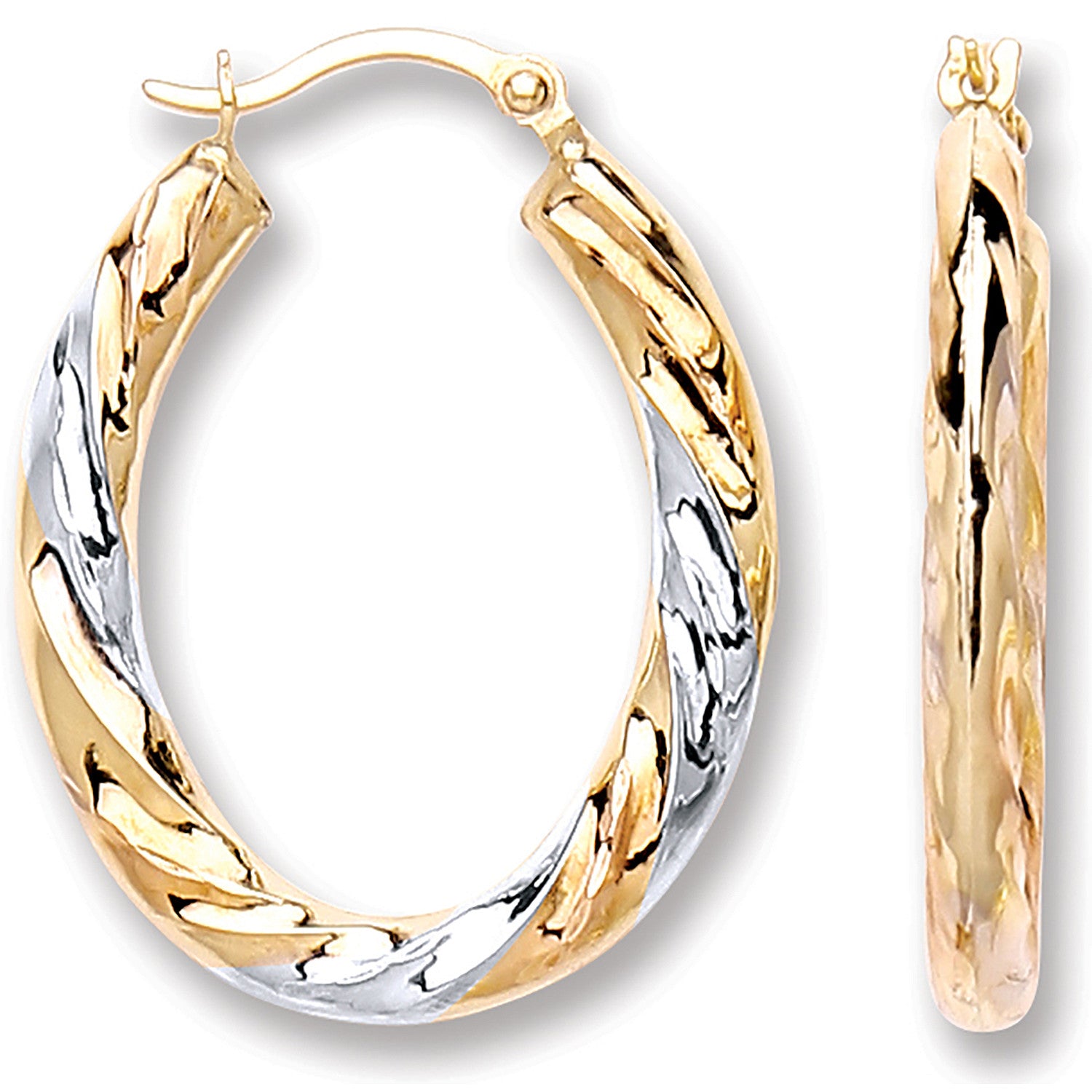 Yellow White & Rose Gold Oval Twist Earrings - 9ct Gold