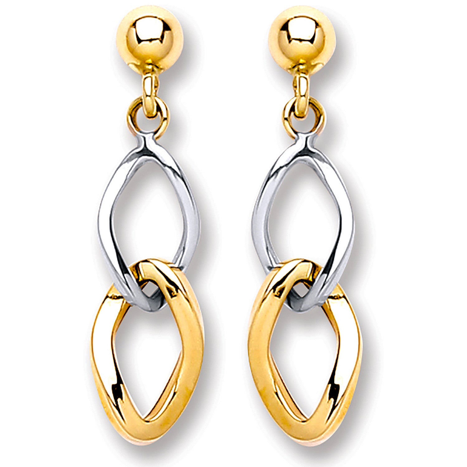 White & Yellow Gold Drop Earrings - 9ct Gold