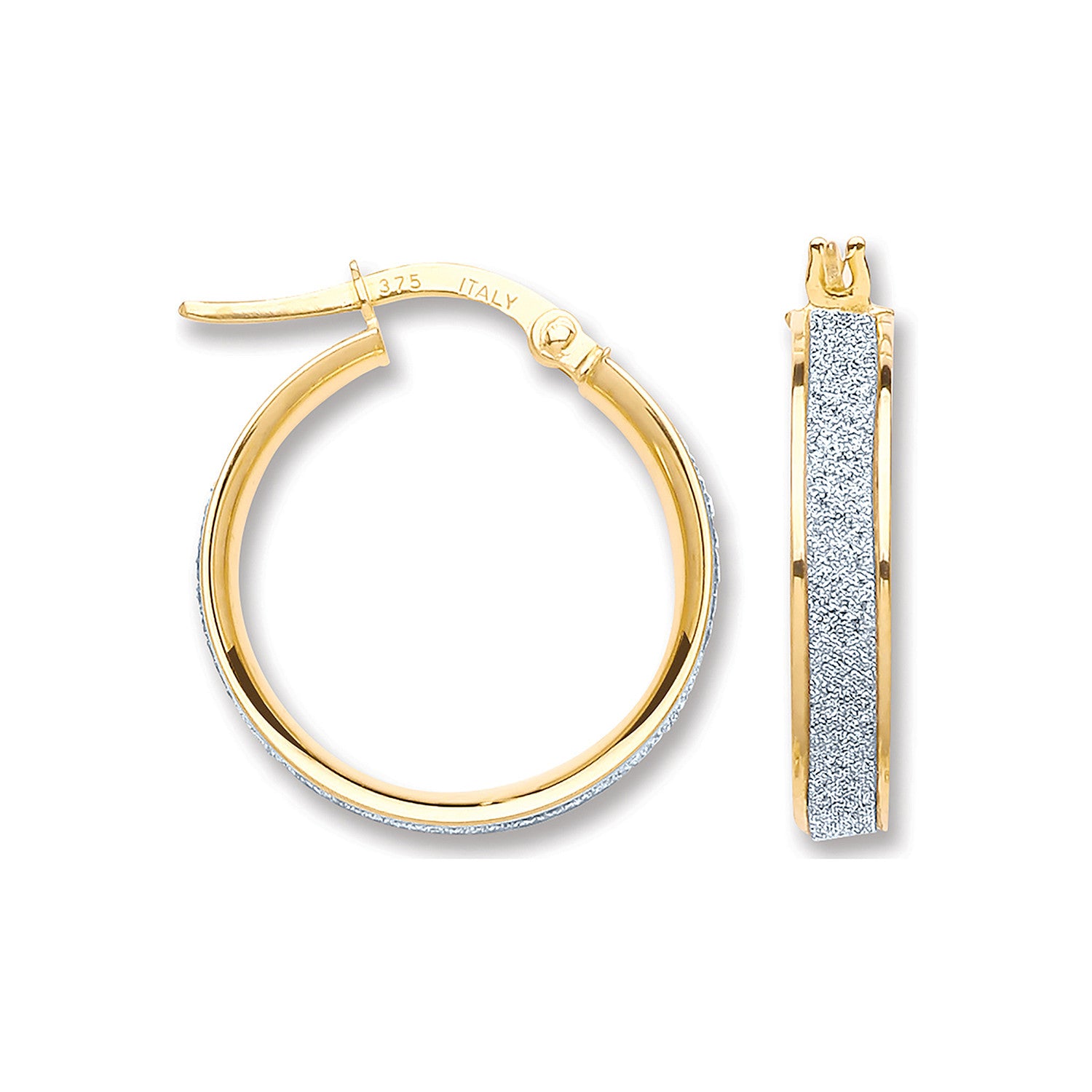 Yellow Gold Glitter Hoop 17mm Earrings - 9ct Gold