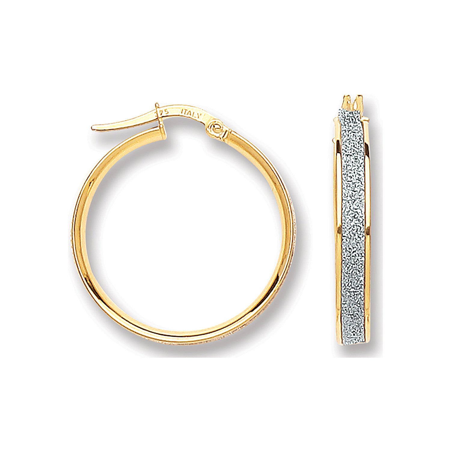 Yellow Gold Glitter Hoop 22mm Earrings - 9ct Gold