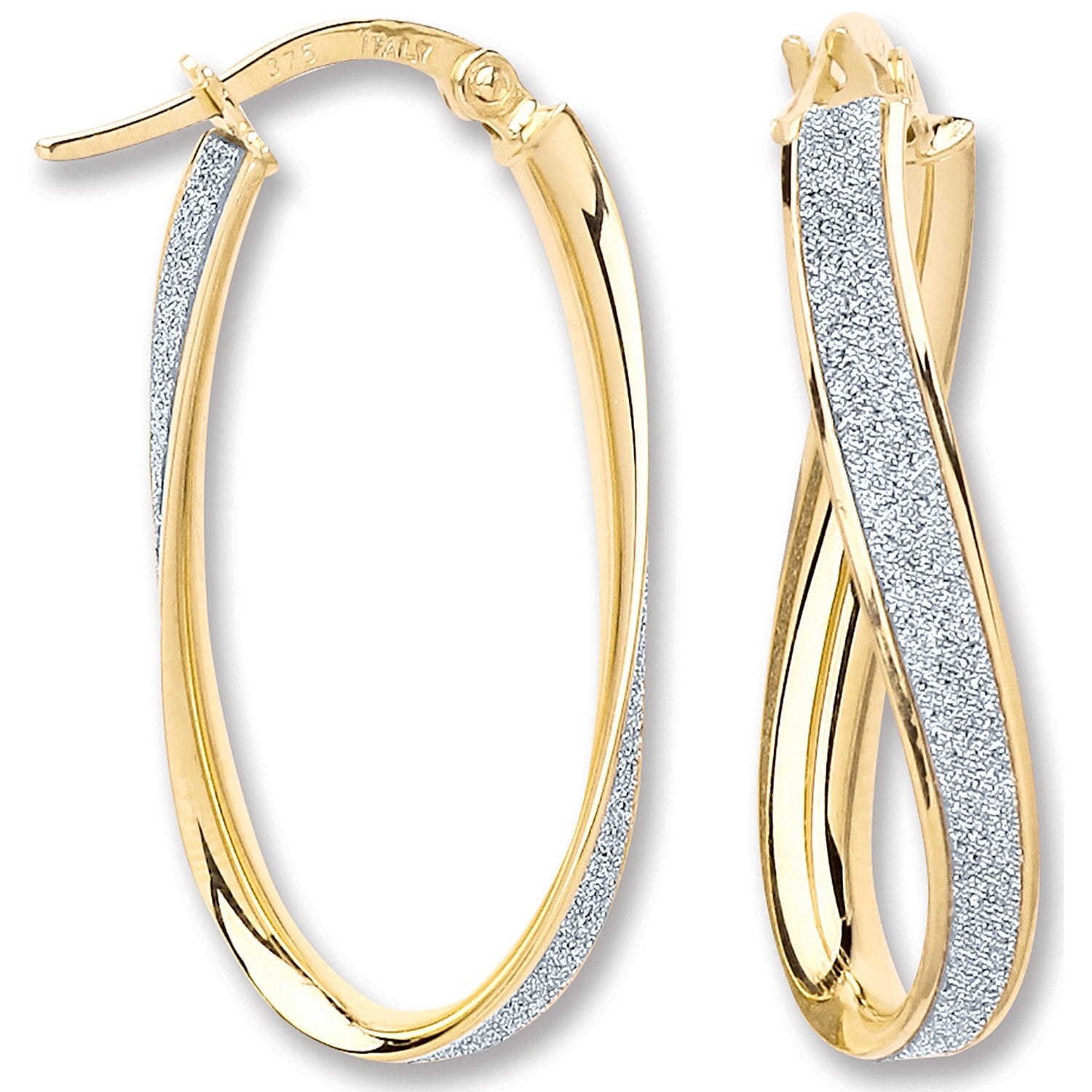 Y/G Glitter Oval Twist Hoop Earrings