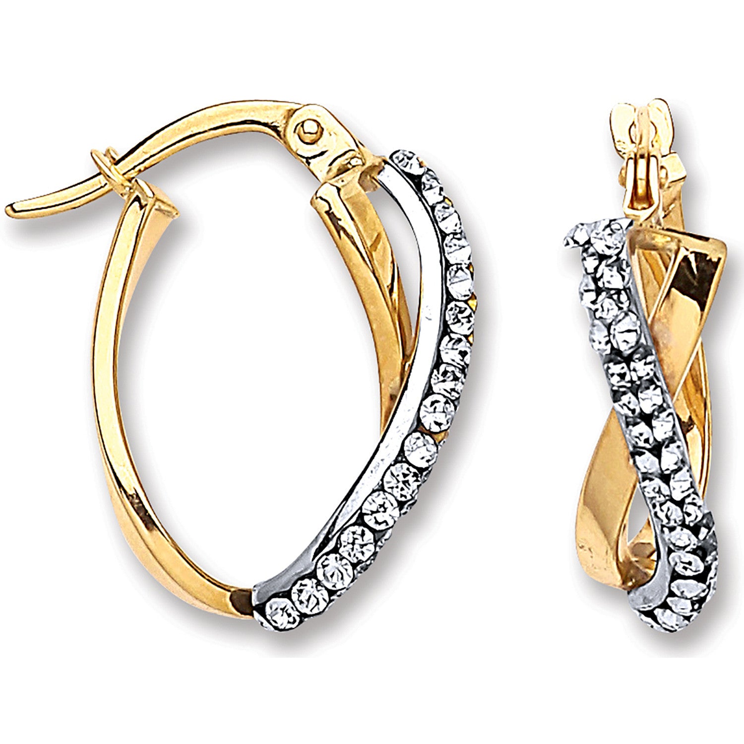 Yellow Gold Oval Crystal Kiss Hoop - 9ct Gold
