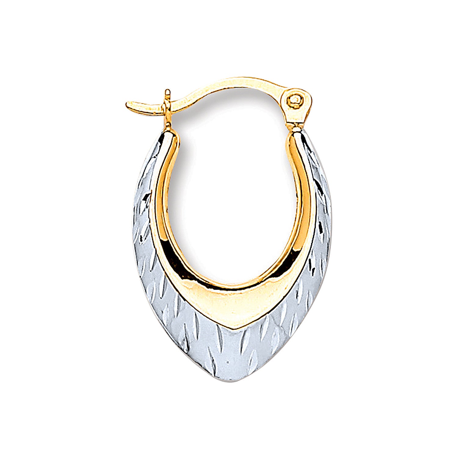 White & Yellow Gold Oval Ribbed Hoop Earrings - 9ct Gold