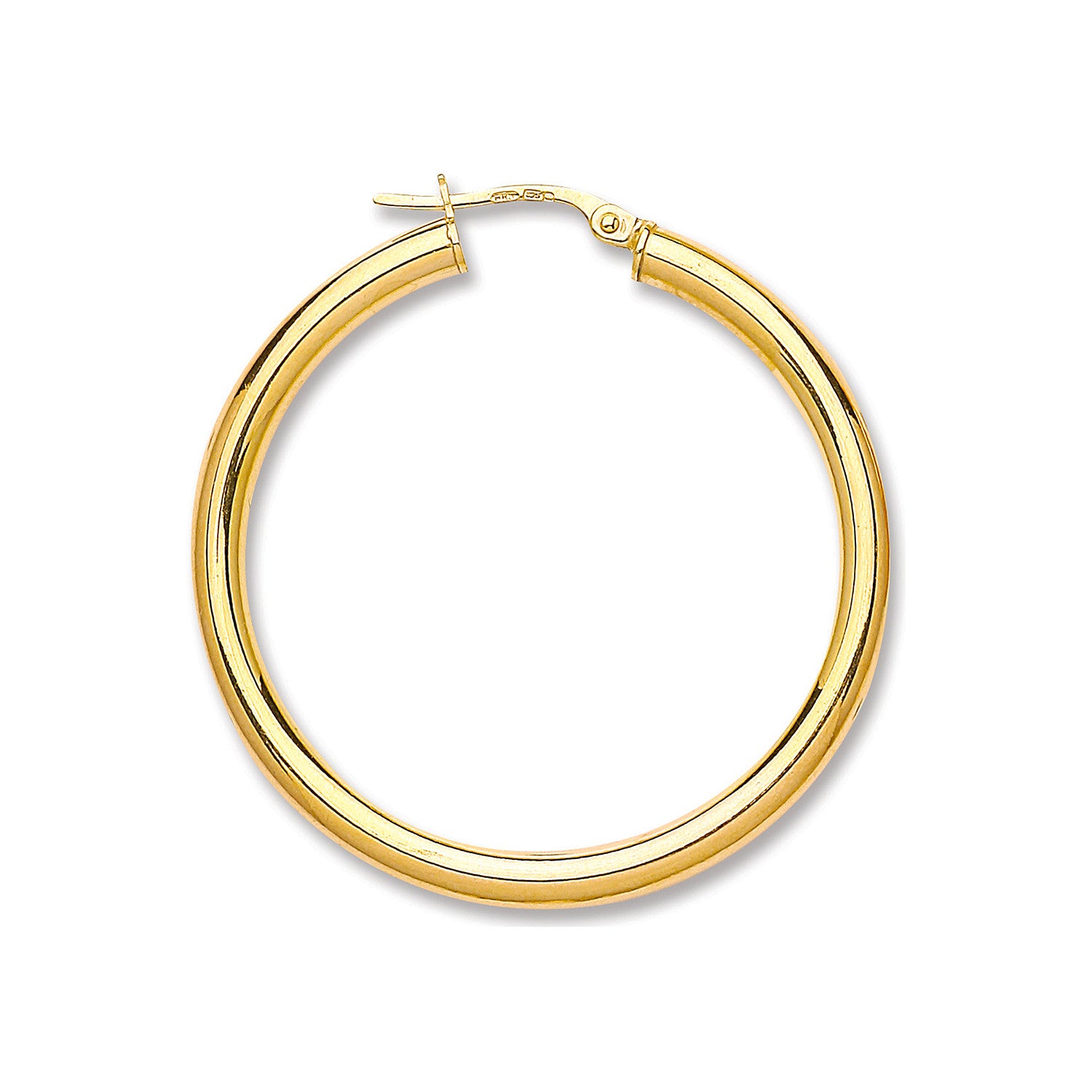 Yellow Gold 36mm Plain Tube Hoop Earrings - 9ct Gold