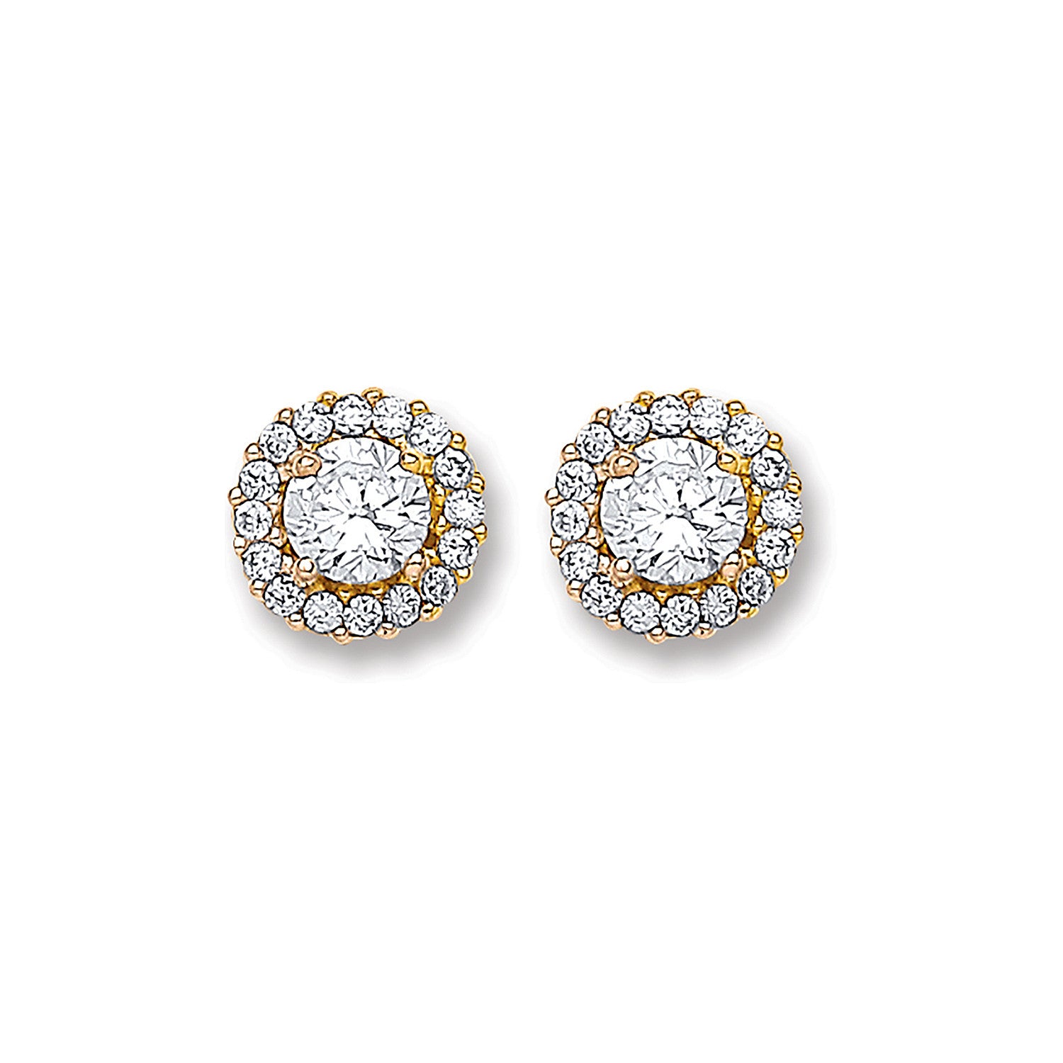 Yellow Gold Cubic Zirconia 7mm Cluster Stud - 9ct Gold