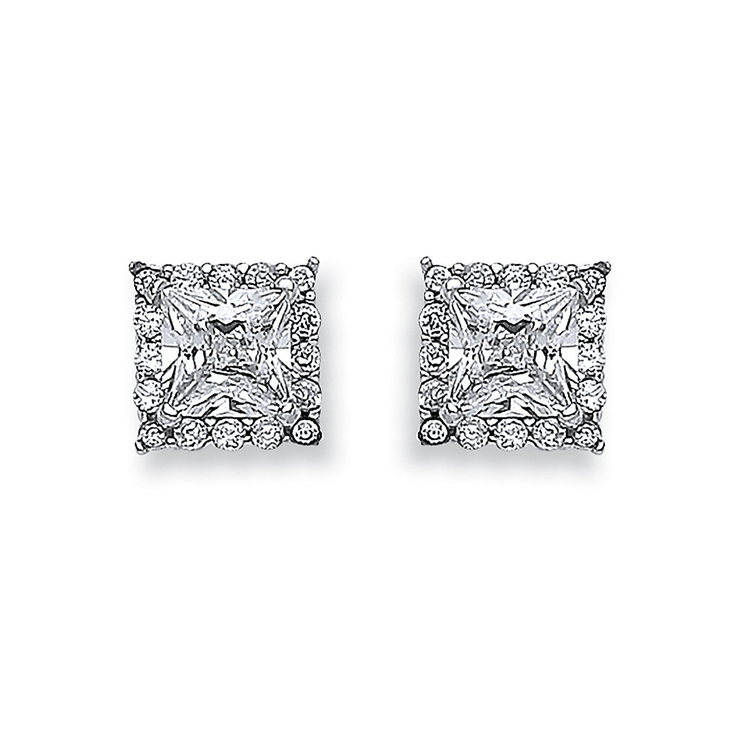 White Gold Princess Cut Cubic Zirconia Centre Stud - 9ct Gold