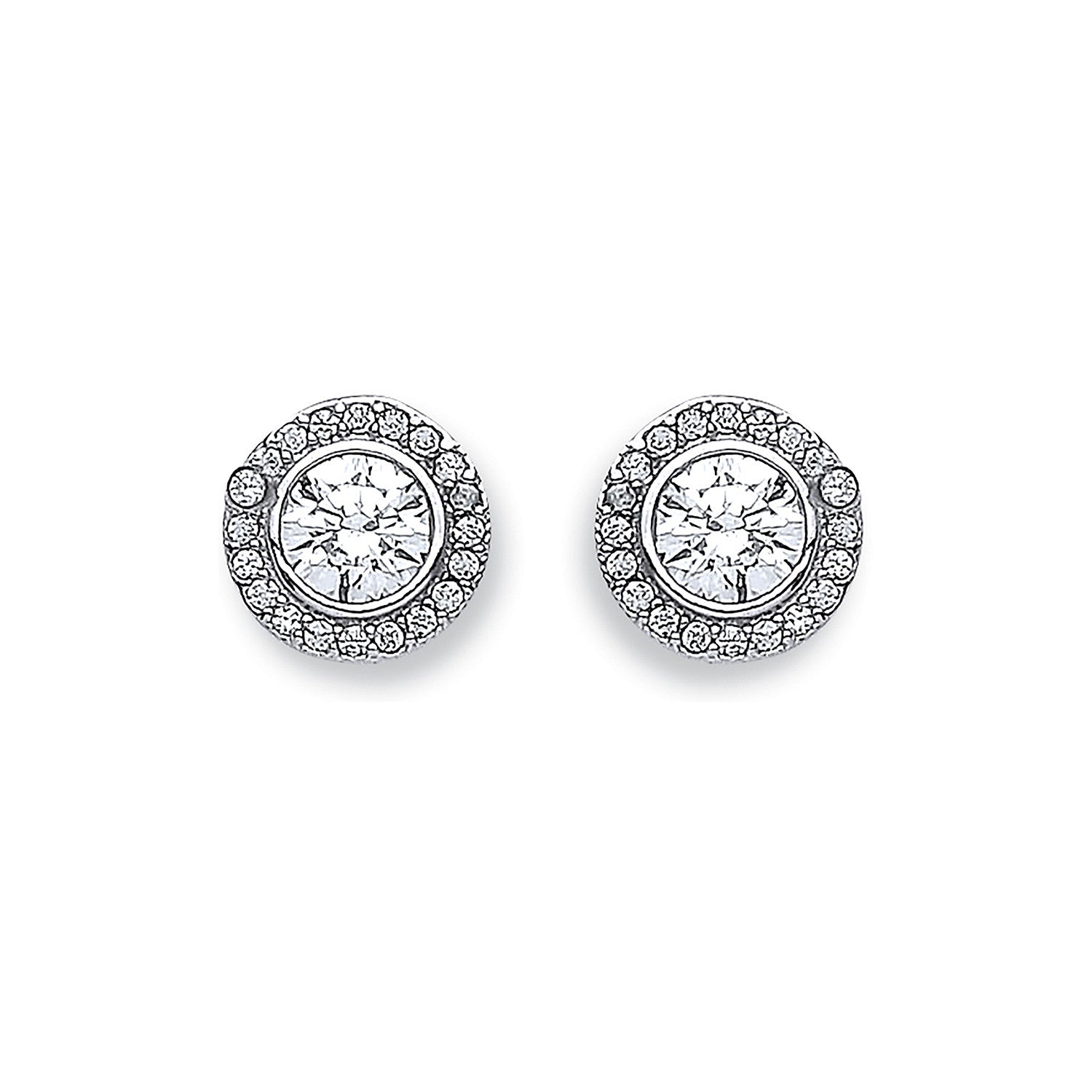 White Gold 9mm Halo Cubic Zirconia Stud - 9ct Gold