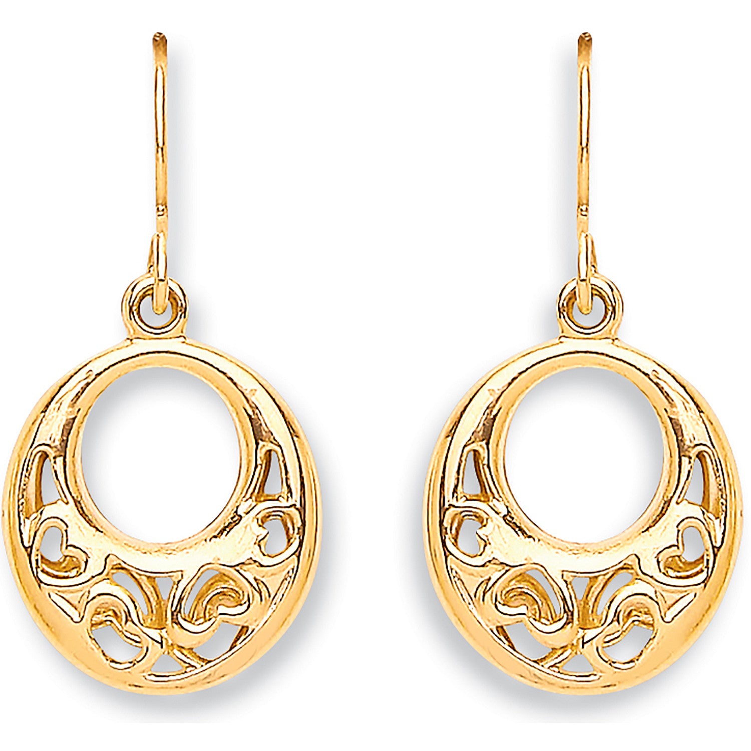 Yellow Gold Hook Drop Heart Earrings - 9ct Gold
