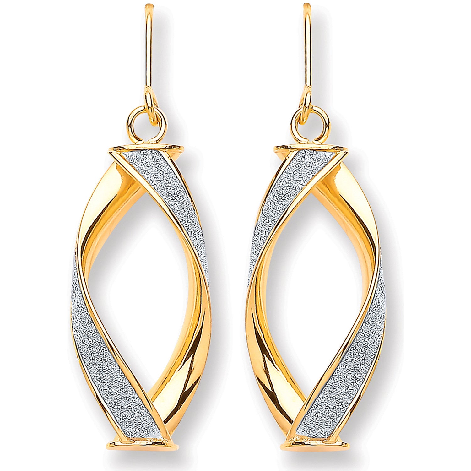 Yellow Gold Twist Glitter Drop Earring - 9ct Gold
