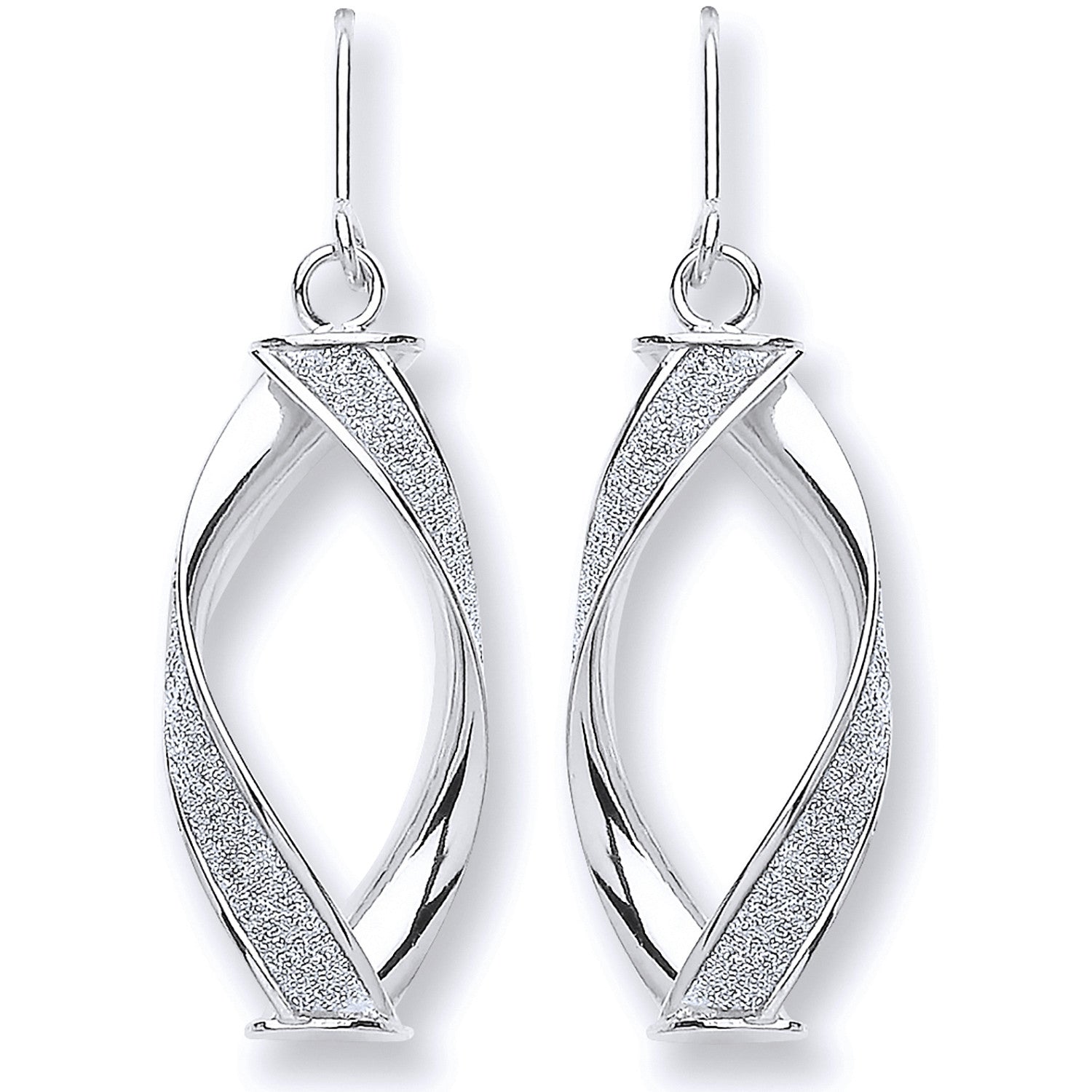 White Gold Twist Glitter Drop Earring - 9ct Gold