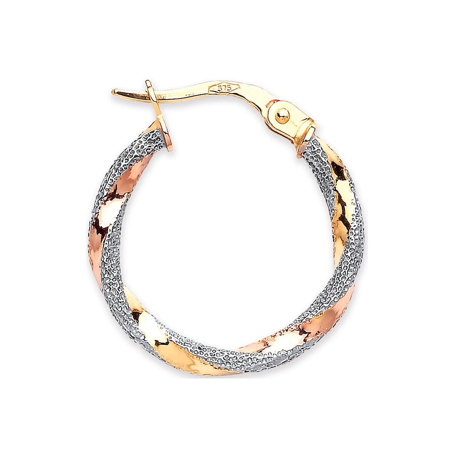 Yellow White & Rose Gold 20mm Twist Earrings - 9ct Gold