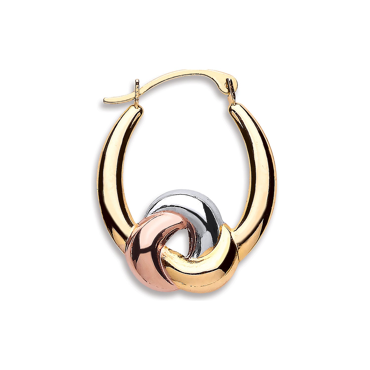 Yellow White & Rose Gold Hollow Fancy Hoop Earrings - 9ct Gold